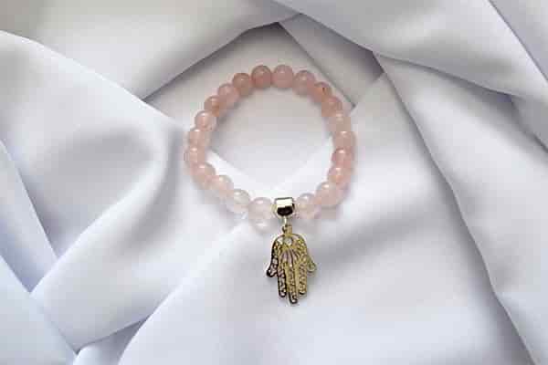 Pulsera Cuarzo Rosa dije mano hamsa - miniatura 1