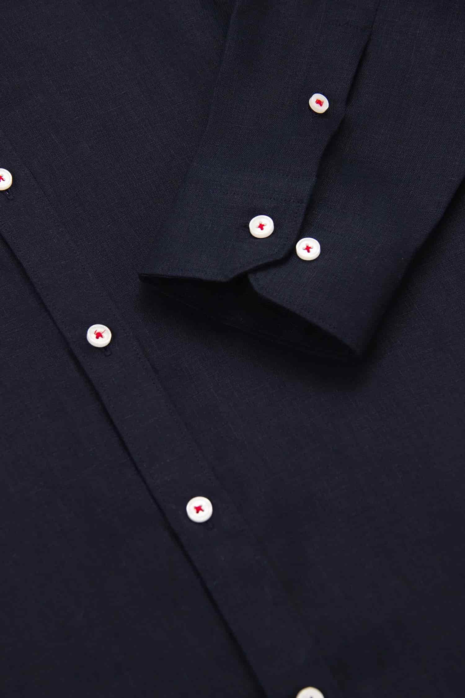 Camisa Button Down Lino Azul Oscuro - miniatura 3