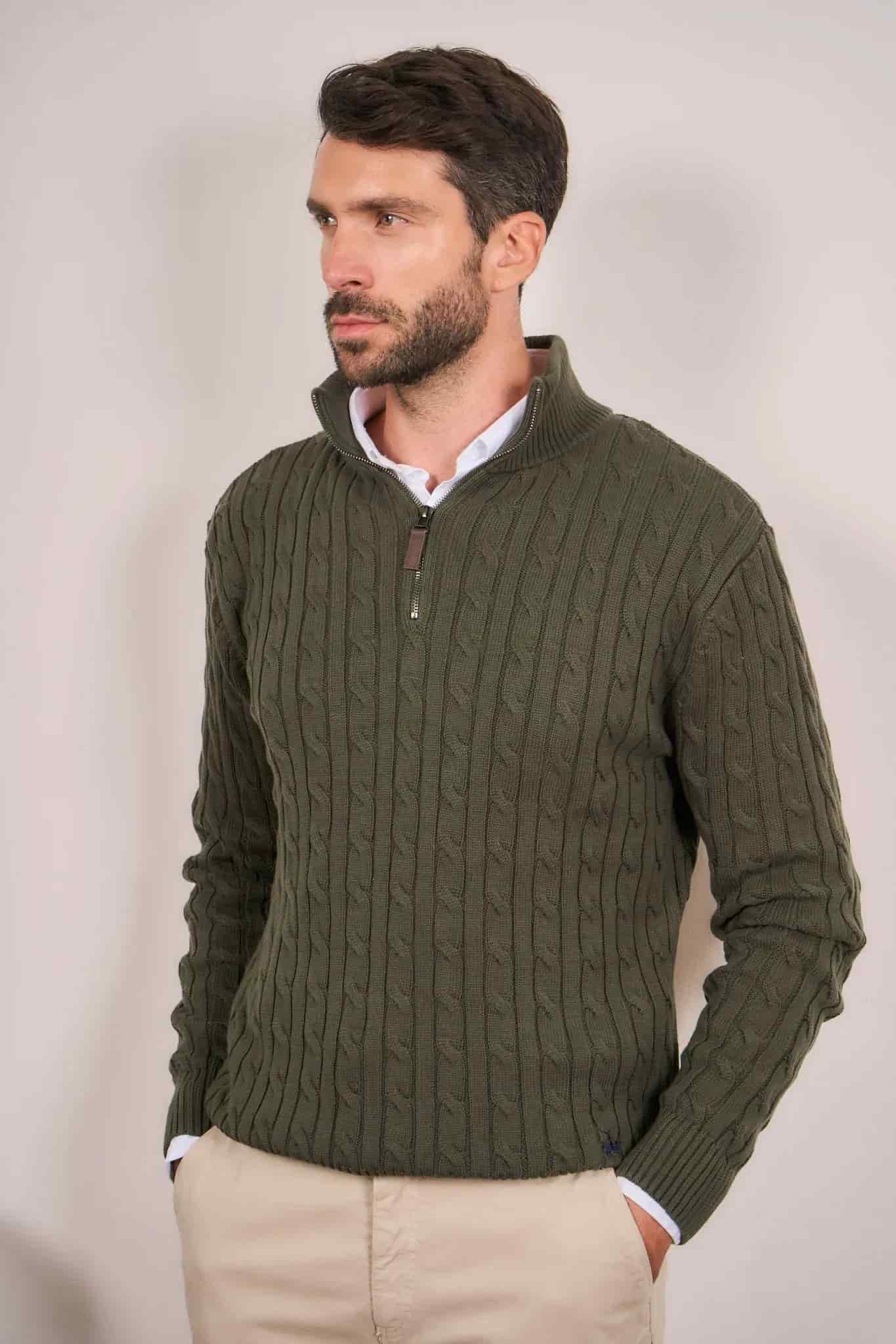 Suéter Halfzip Trenzado Hombre Verde - miniatura 10