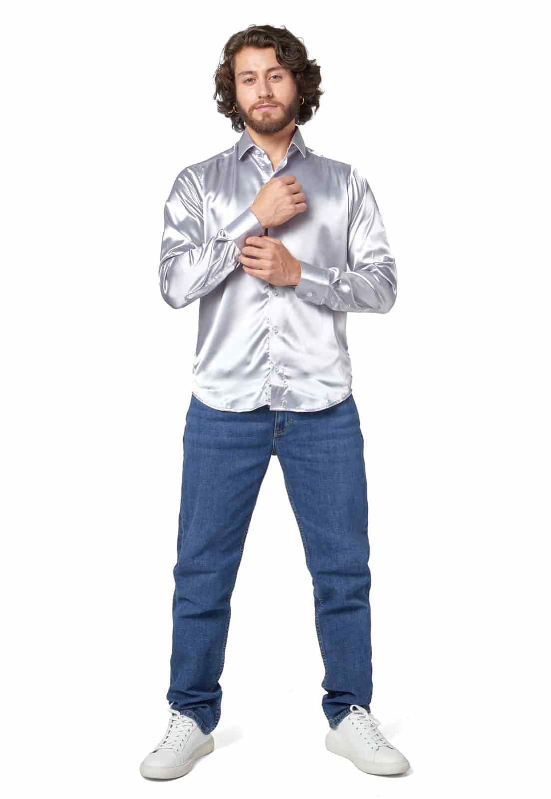 Camisa gris en satin - miniatura 4
