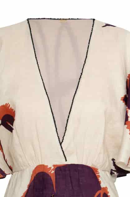 Topacio Linen Tunic Dress / Ecru - Purple Gladiolos - miniatura 4