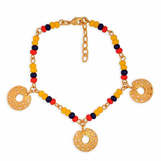 Pulsera colombia con 3 dijes mini nariguera de círculos Quimbaya - miniatura 1