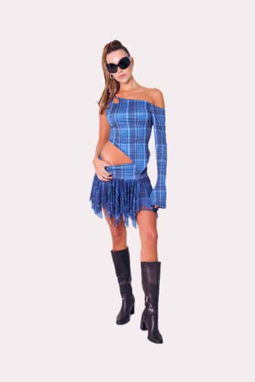 One Side Top In Blue Tartan - miniatura 1