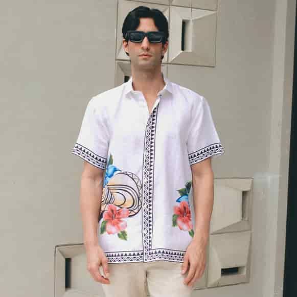 CAMISA MC 100% LINO ESTAMPADO VA HOMBRE - miniatura 1