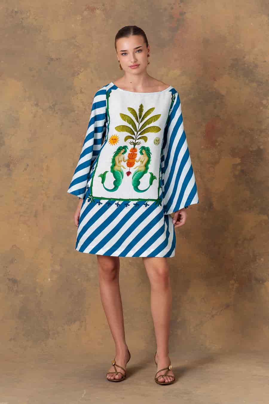 Women's dress linen nerida striped green - miniatura 1