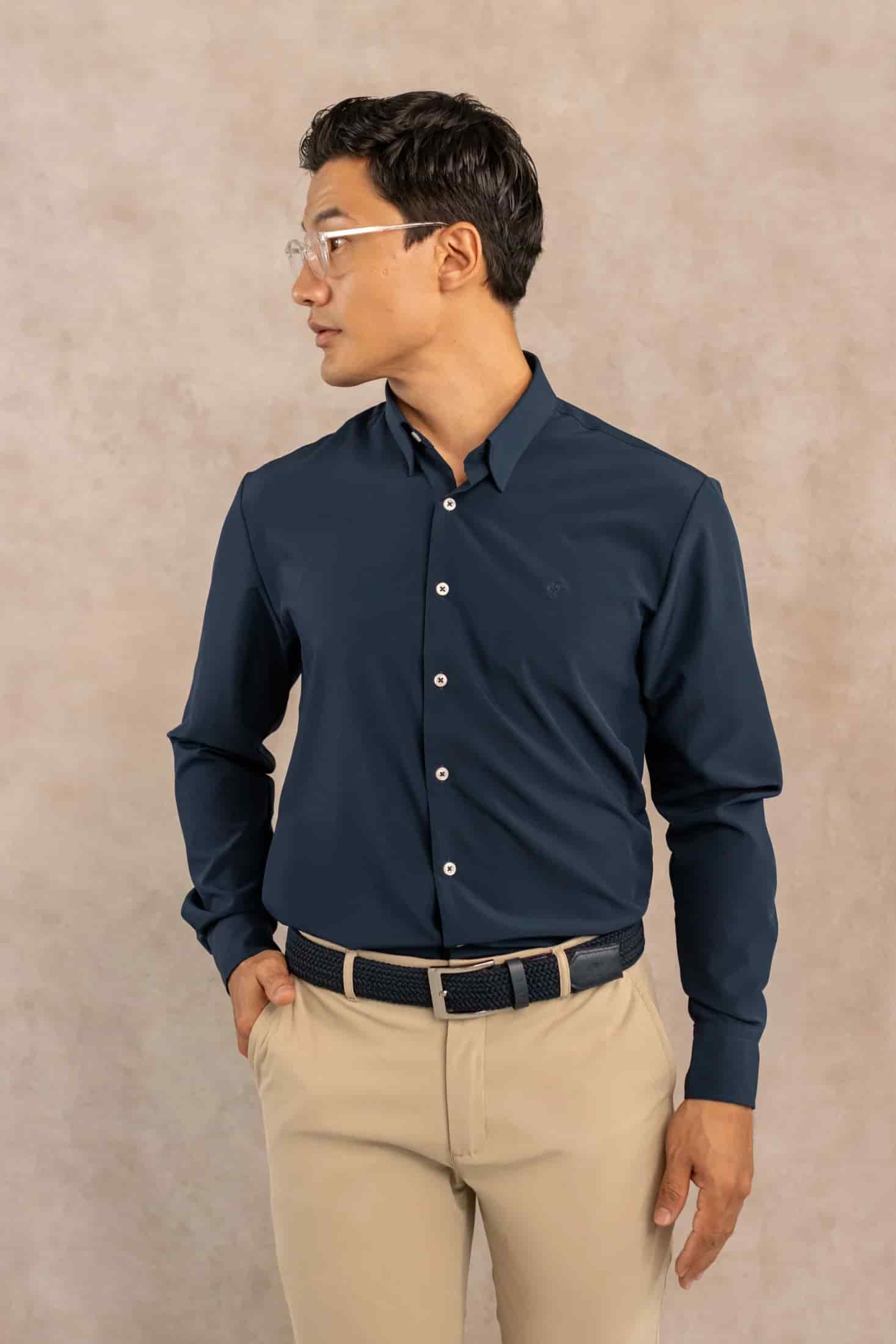 Camisa Performance Antiarrugas Azul Oscuro - miniatura 10