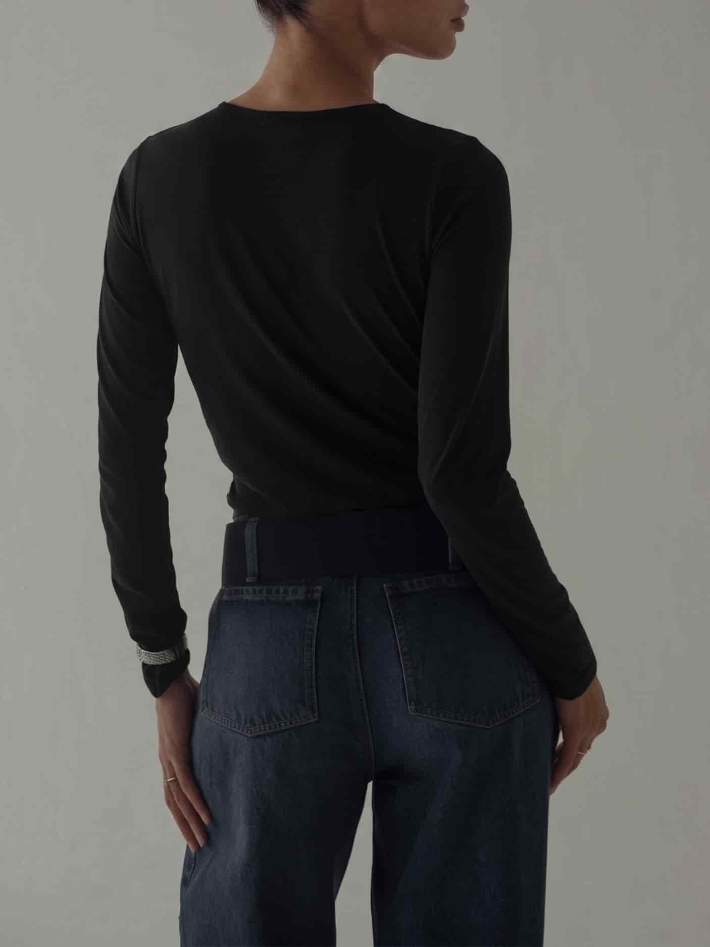 LONG SLEEVE FLOWY BODY - BLACK - miniatura 7