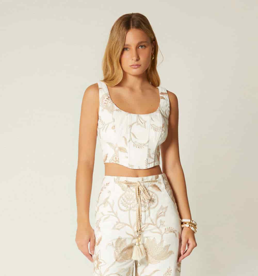 Blusa crop sisa en jacquard con cordon - miniatura 2
