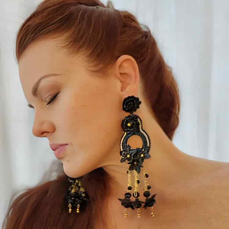 Double Circle Black & White Earrings - miniatura 2