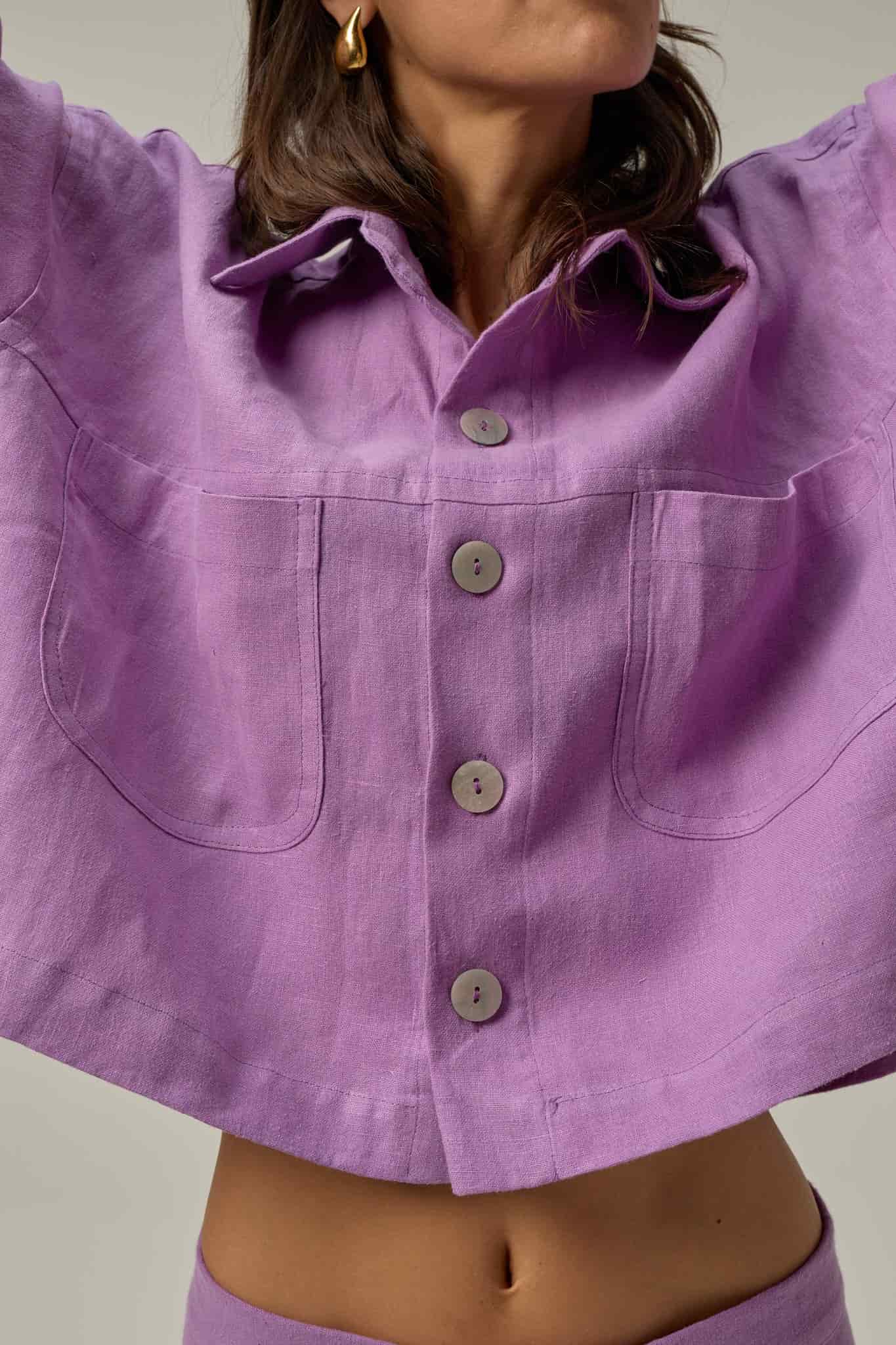 Camisa Rise de lino | Morado - miniatura 4