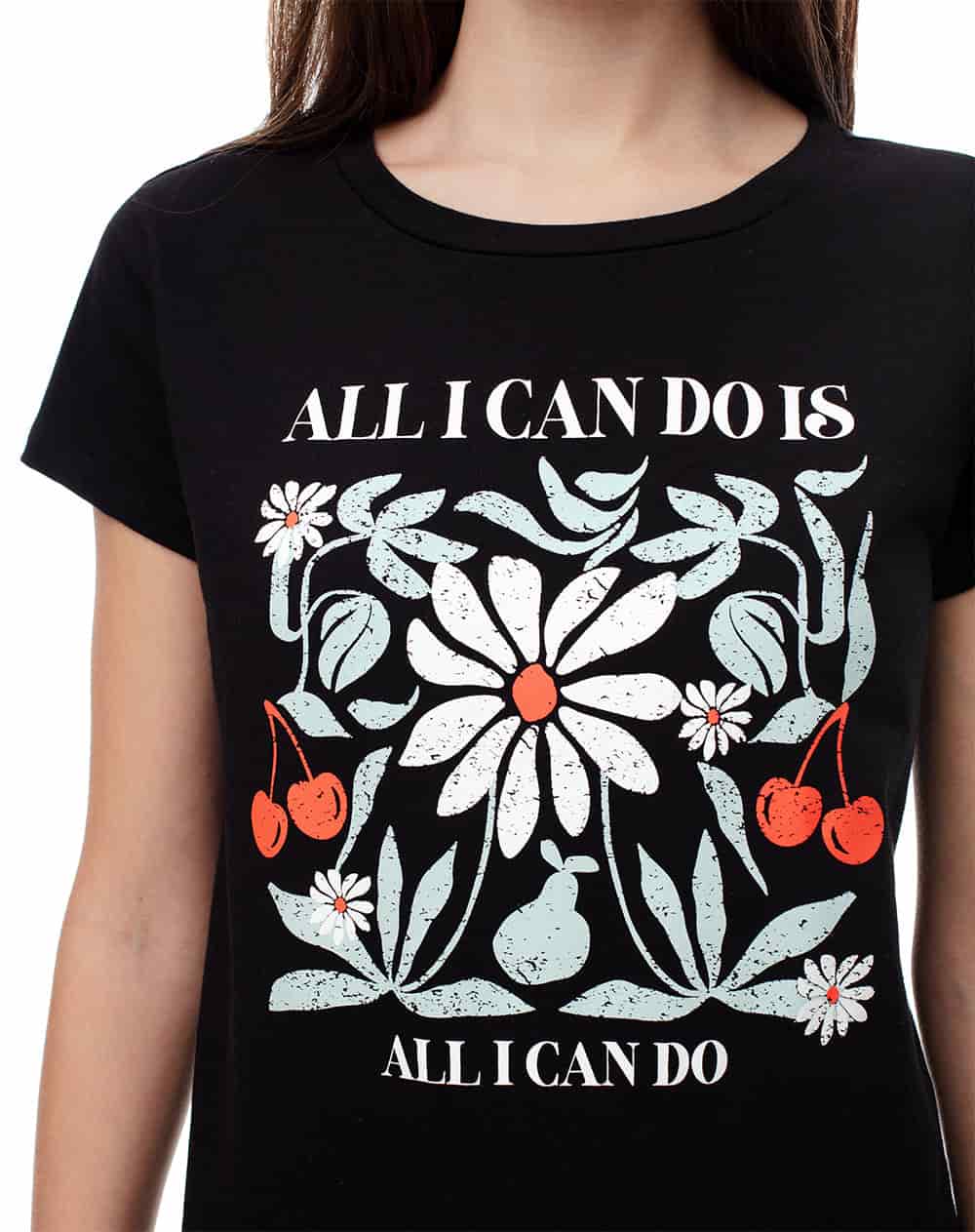 Camiseta regular algodón negra estampada mujer - miniatura 4