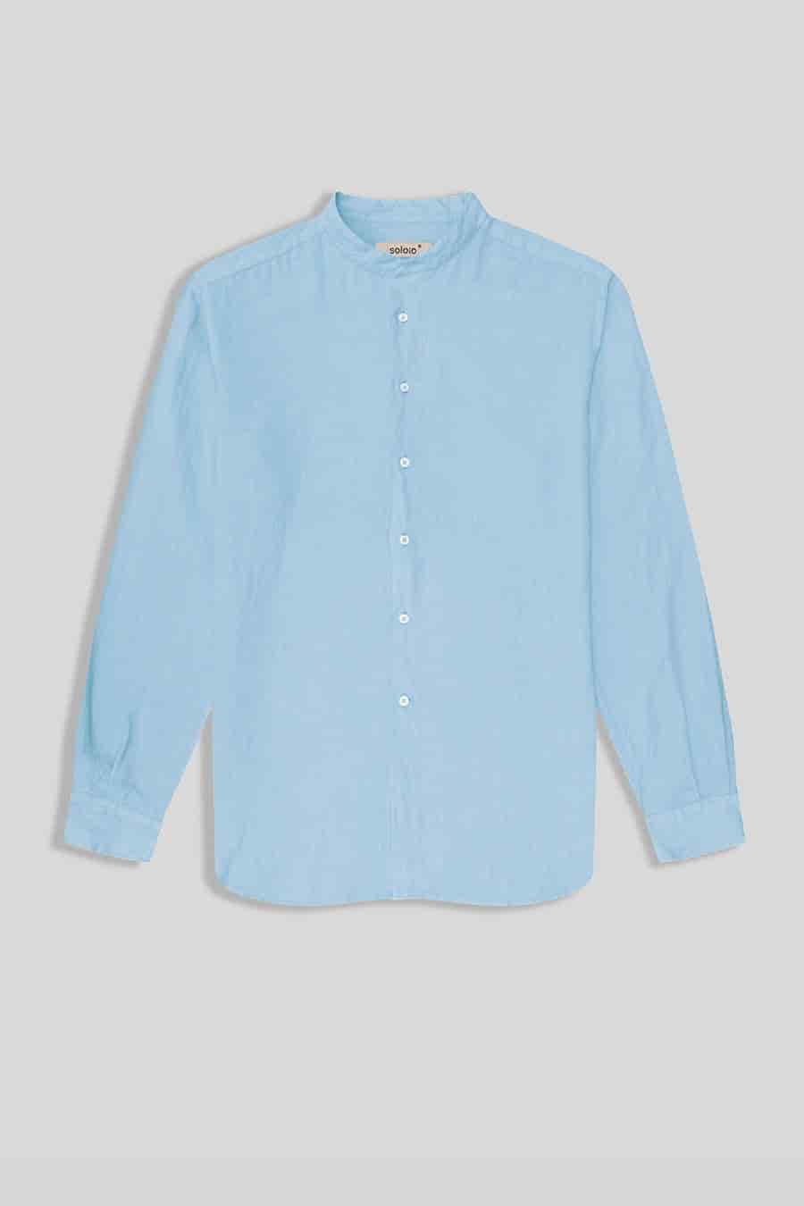 Men's linen shirt mao sky blue - miniatura 1