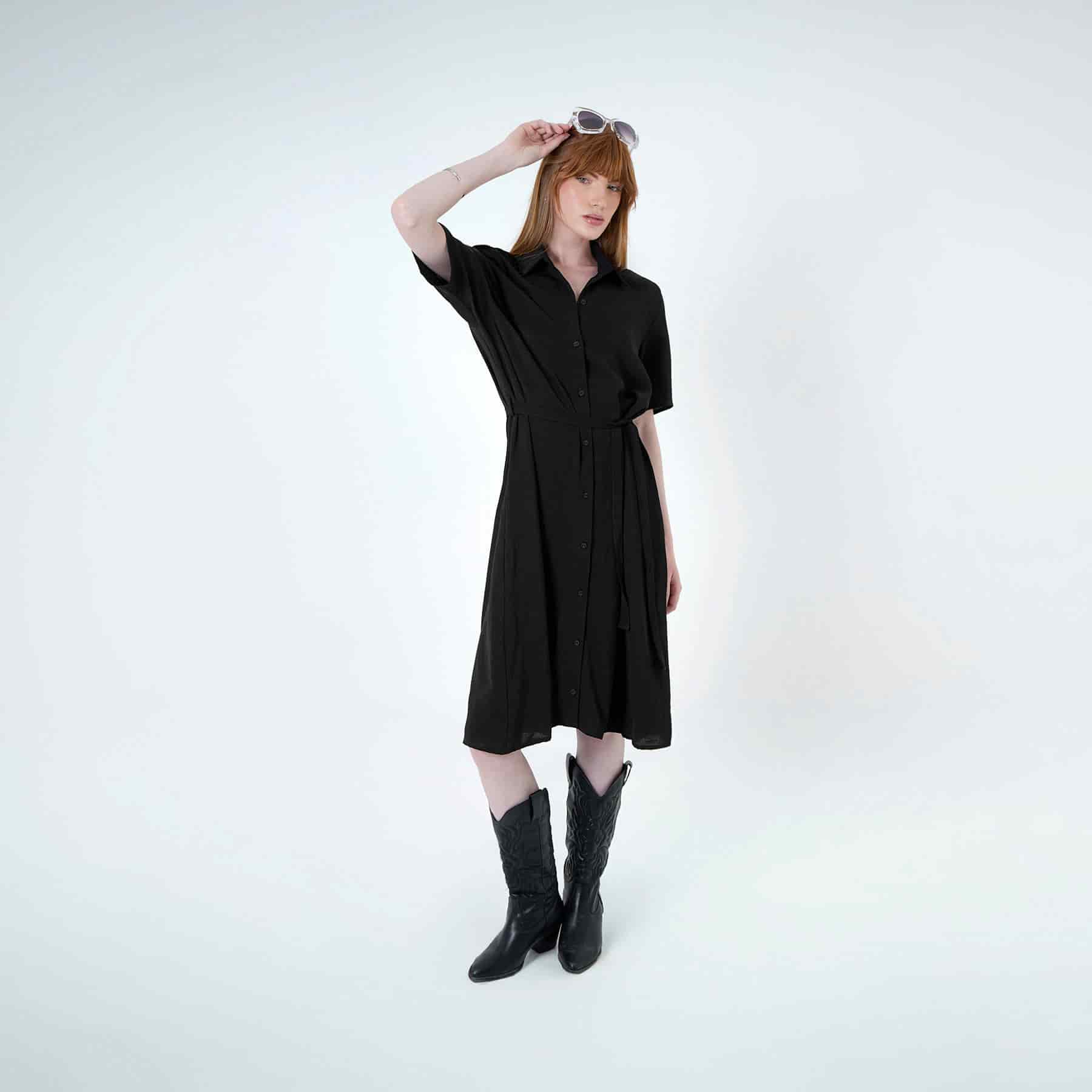 Vestido camisero midi con lazo para ajustar en cintura - miniatura 6