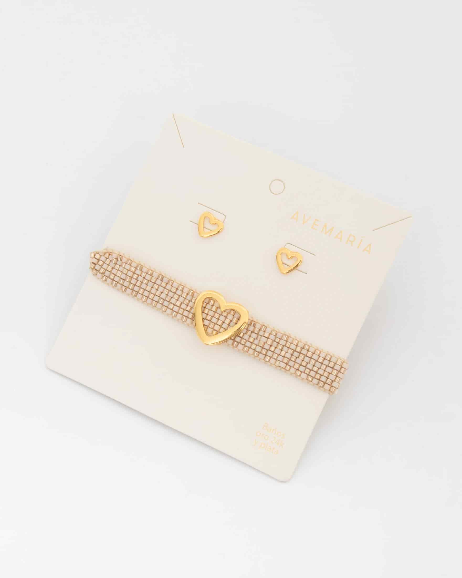 Pulsera Tejida Corazón + Aretes - miniatura 4