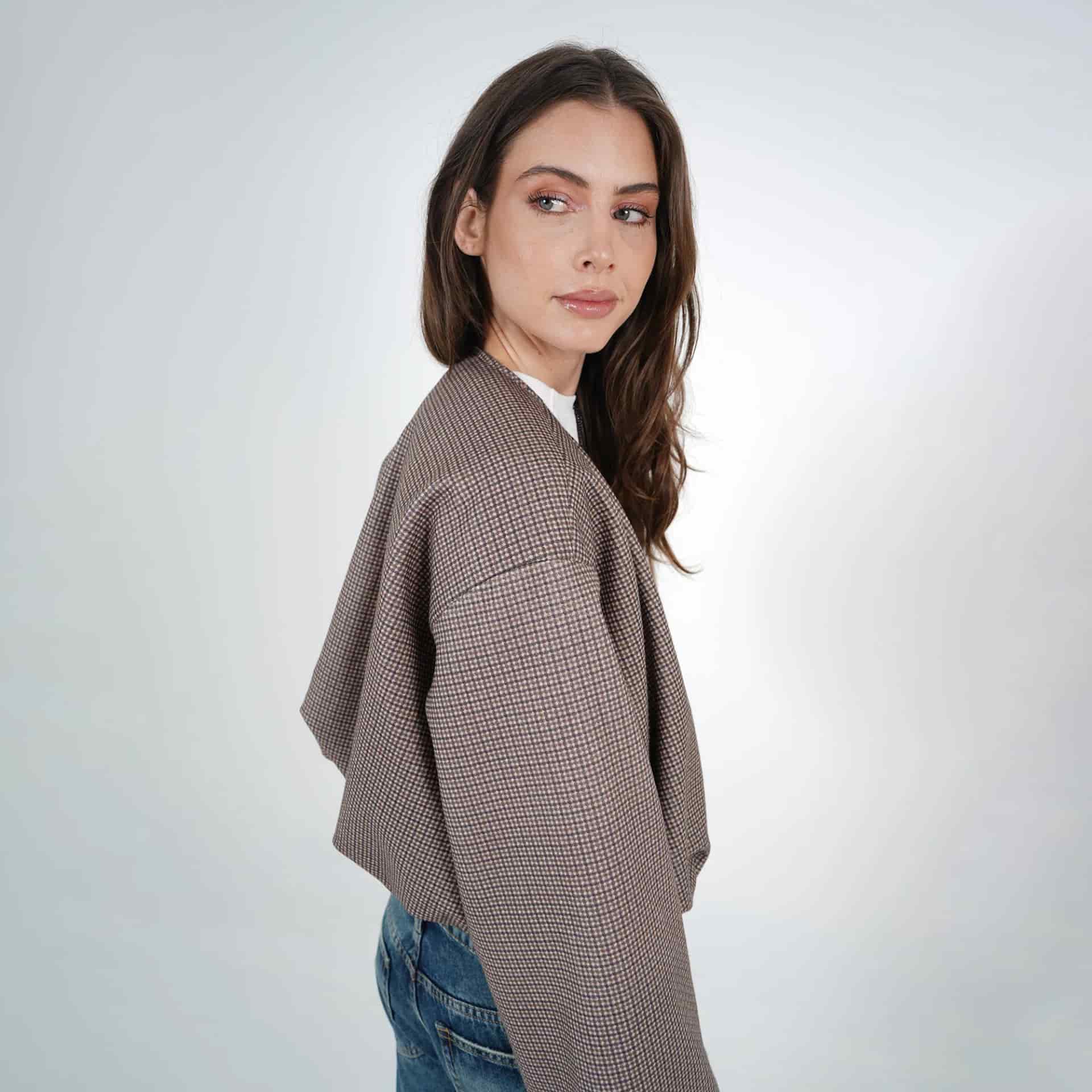 Chaqueta bomber estampado cuadros cuello redondo - miniatura 4