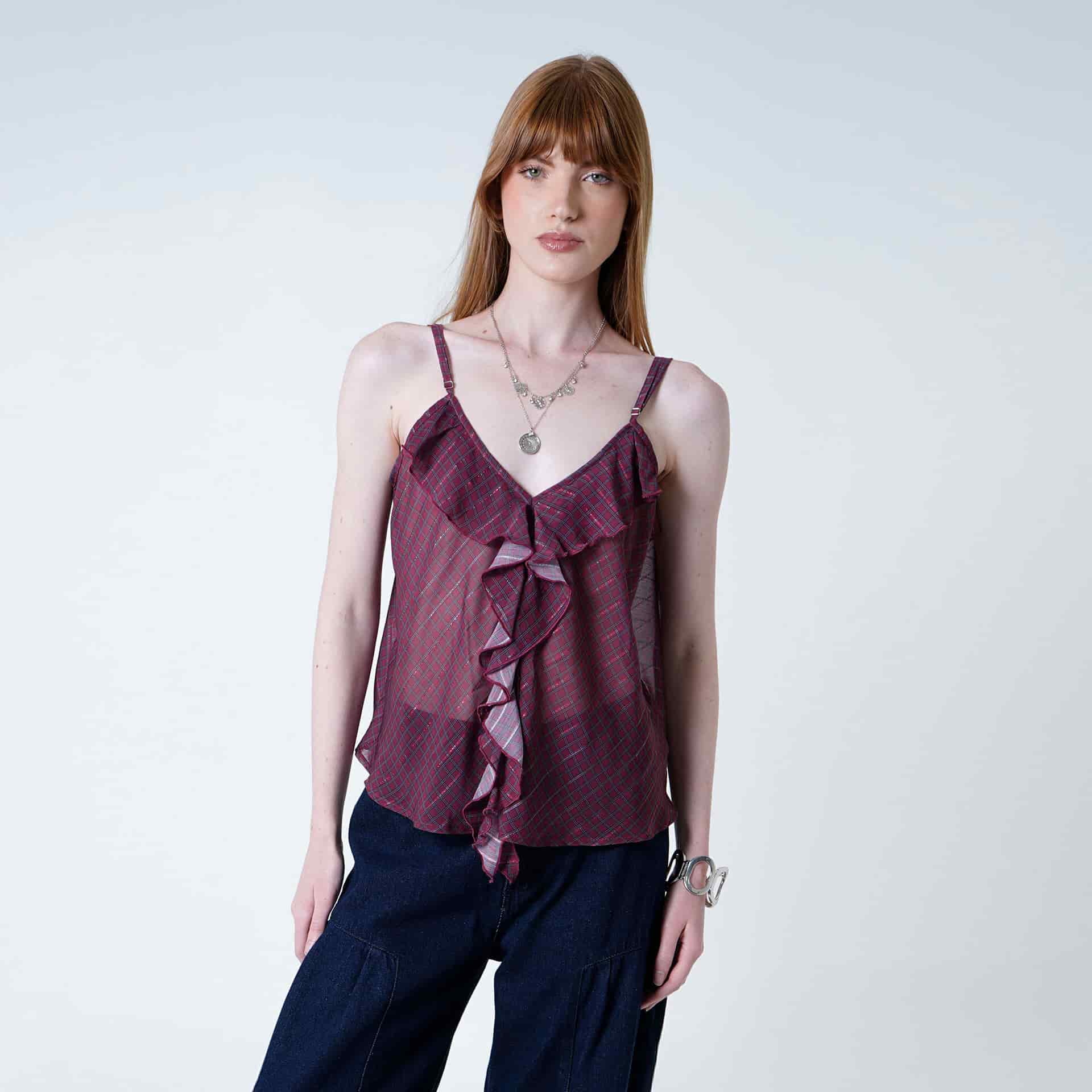 Blusa Cuello V Manga Tiras - miniatura 3