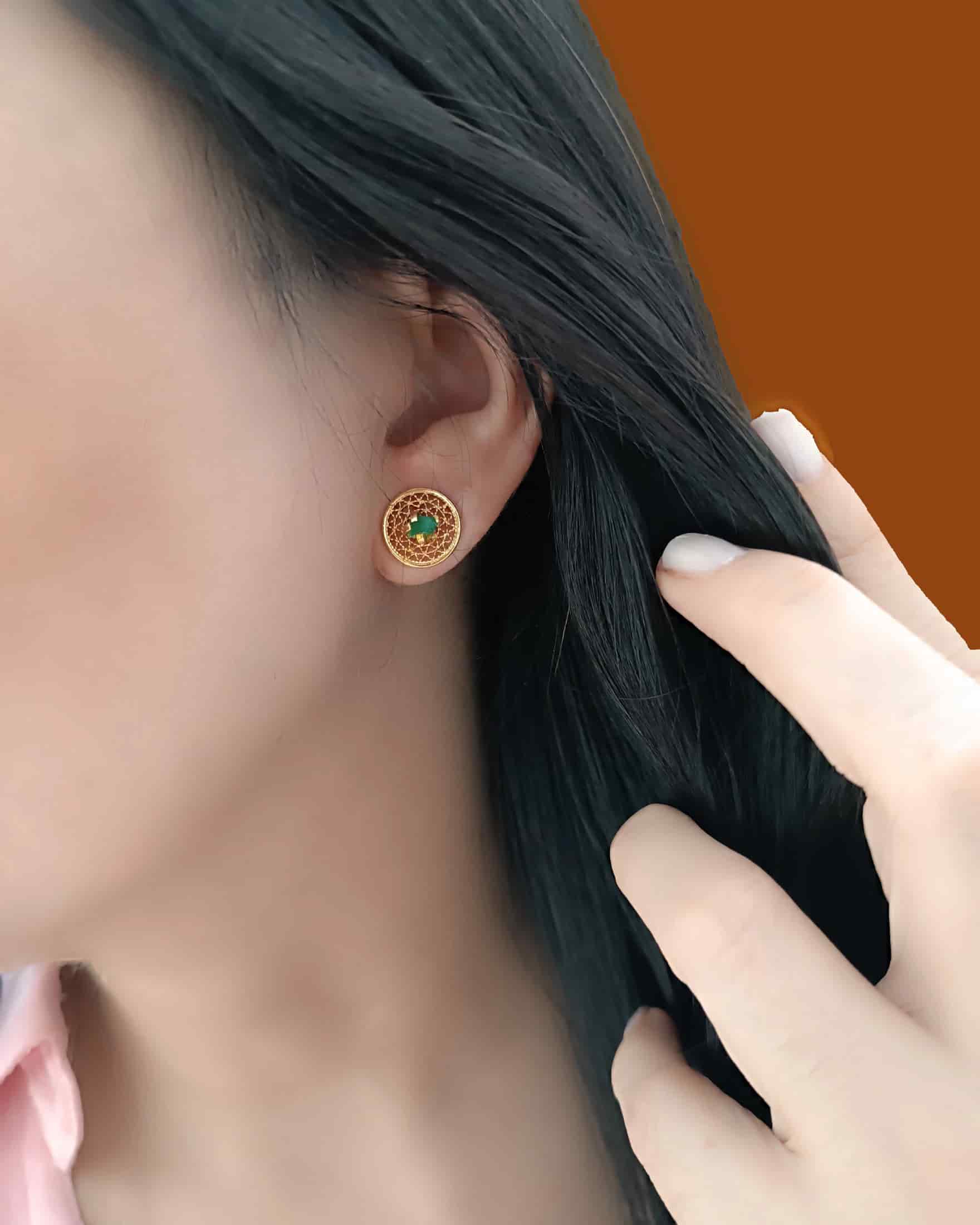 Aretes Topos Mini Filigrana y Esmeralda Circle - miniatura 4