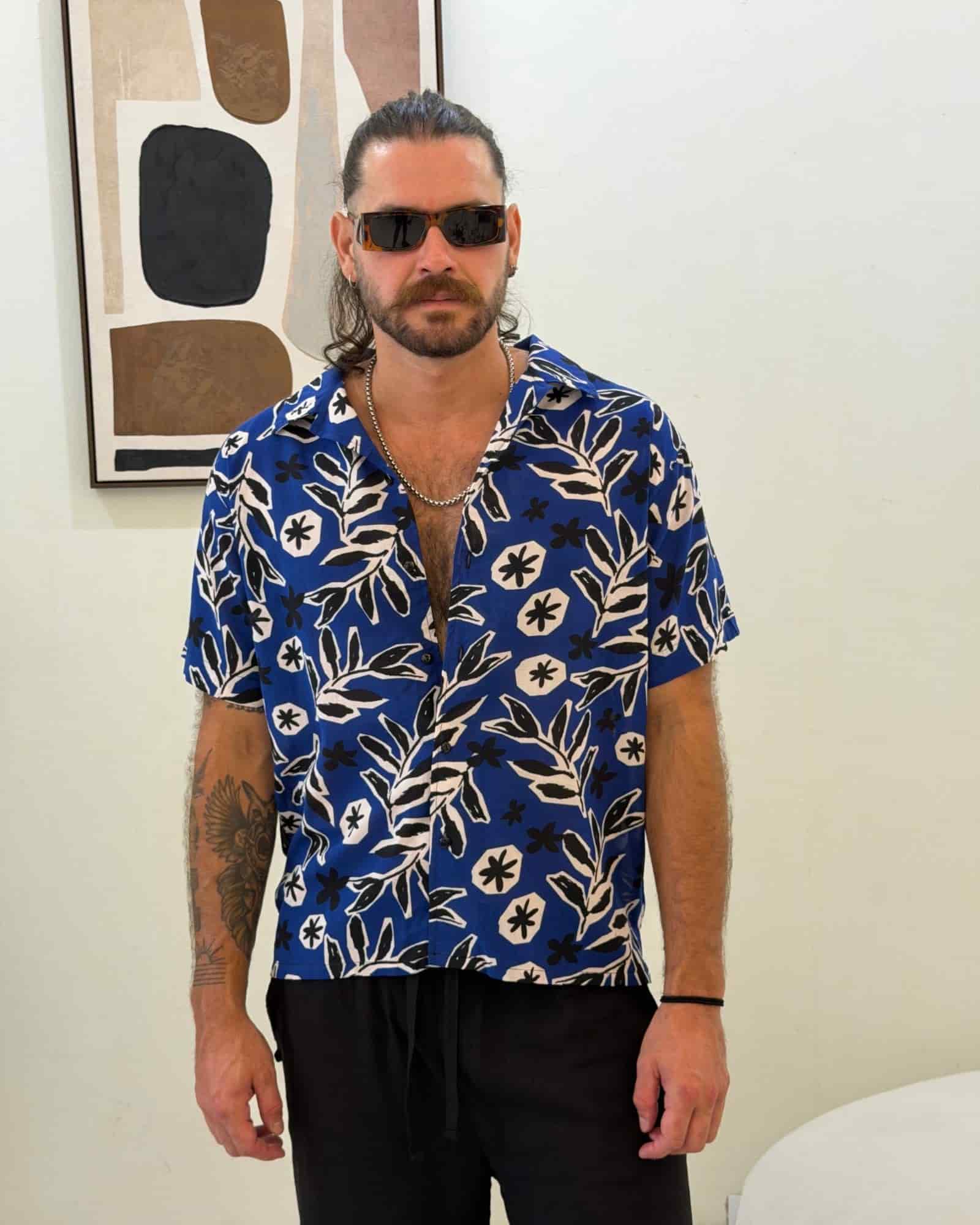 Camisa 3/4 dark blue flowers - miniatura 1