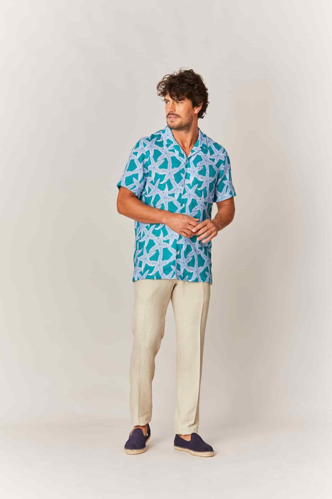 Men's linen shirt green intaglio - miniatura 3