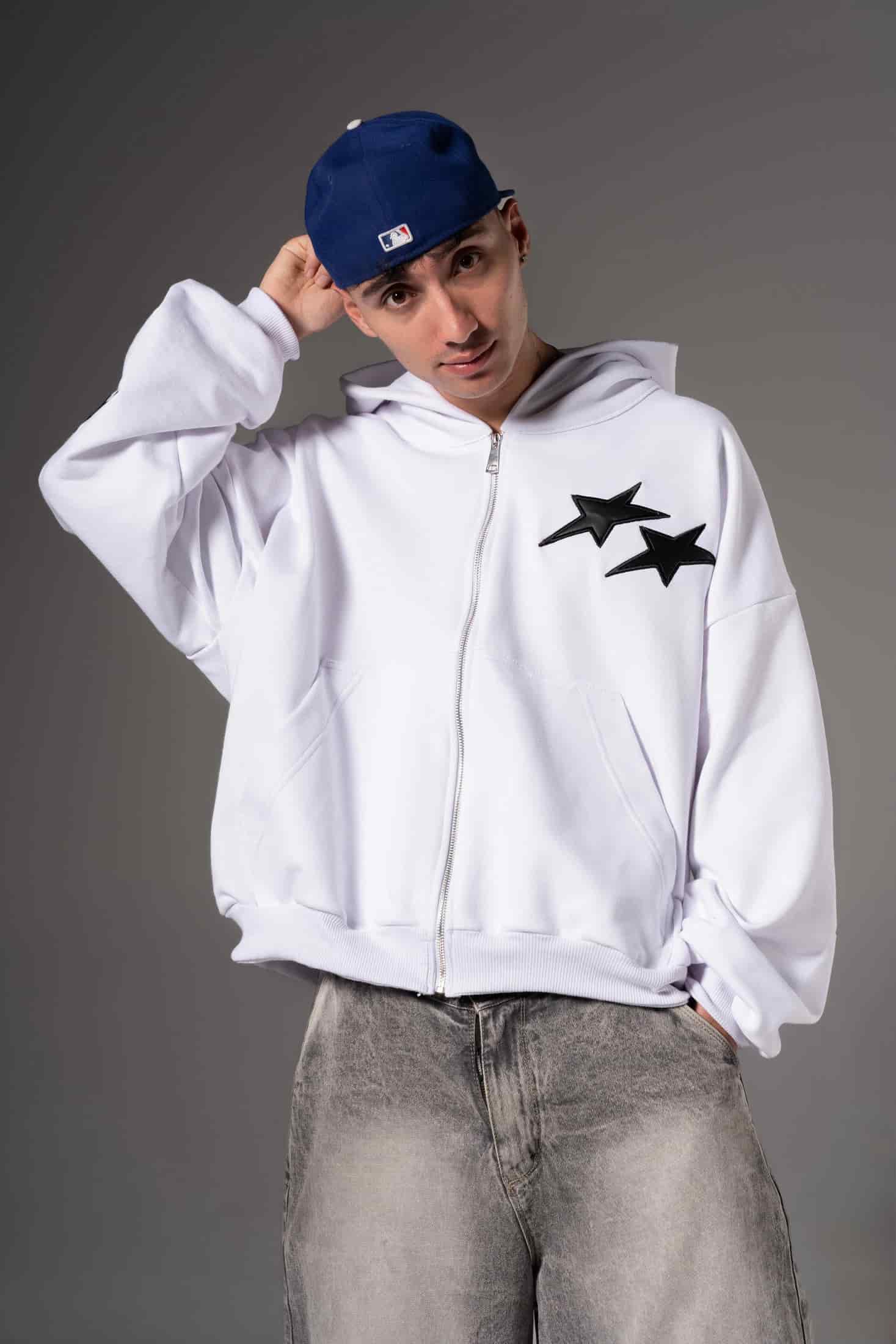 Double Zip Hoodie Boxy fit estrellas negras - miniatura 10