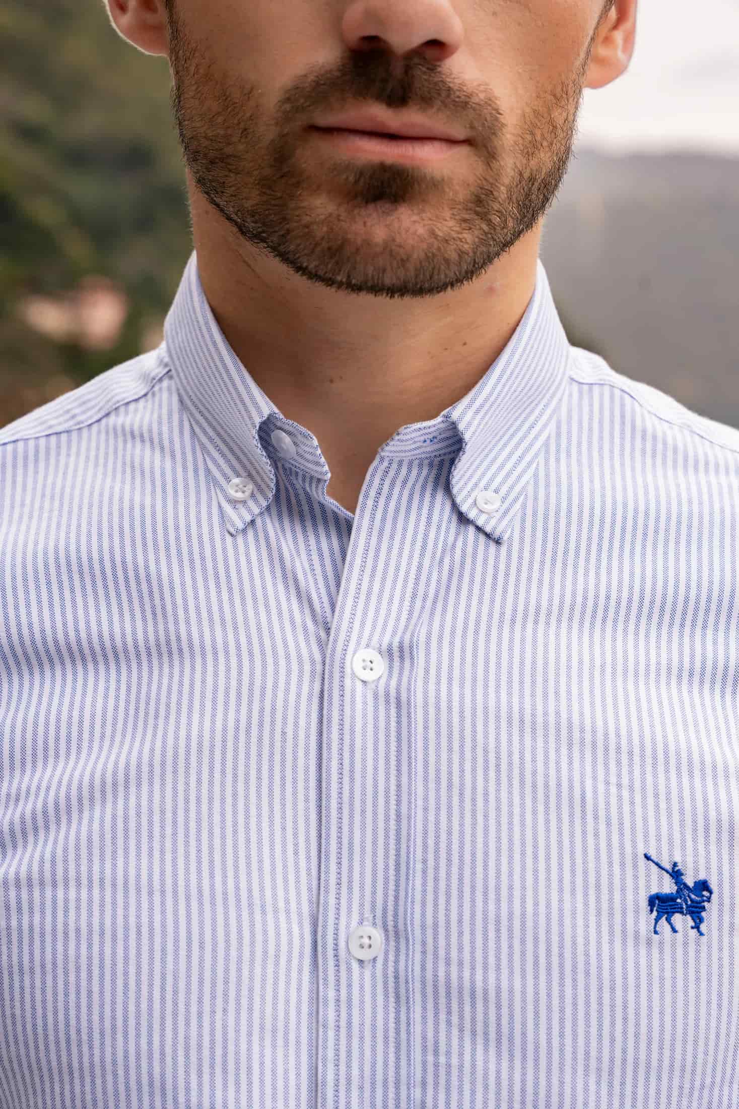 Camisa Oxford Rayas Torino Hombre Azul Claro - miniatura 4