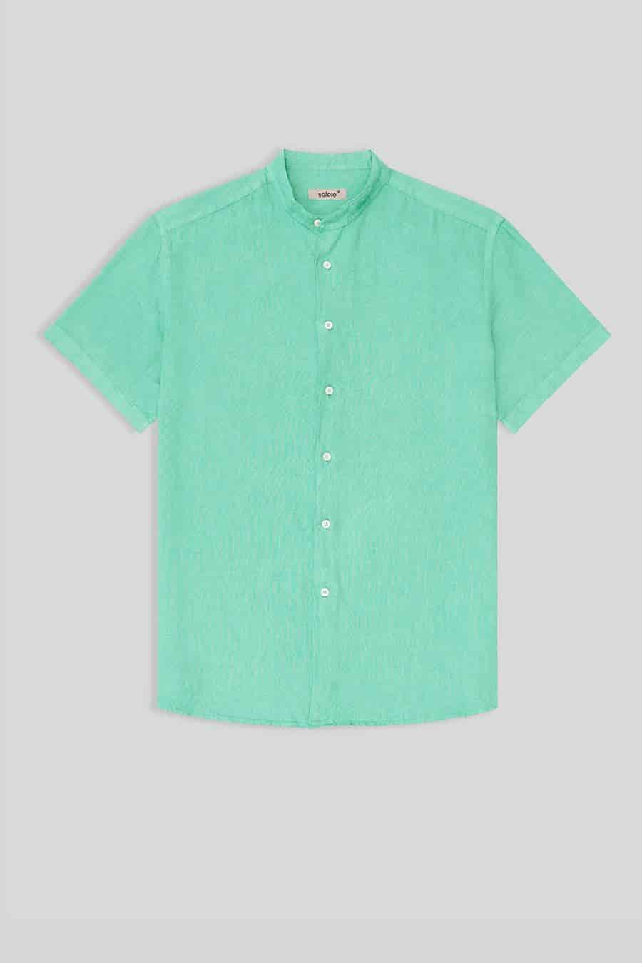 men’s linen shirt mao turquoise basic - miniatura 1