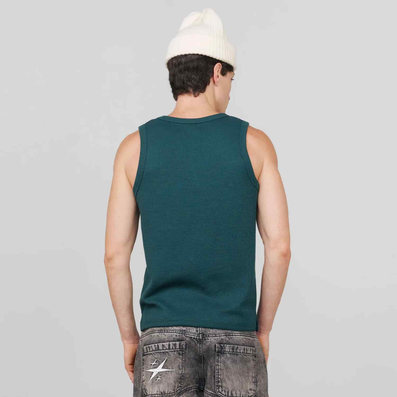 Textured Sleeveless T-Shirt - Pine Green - miniatura 8