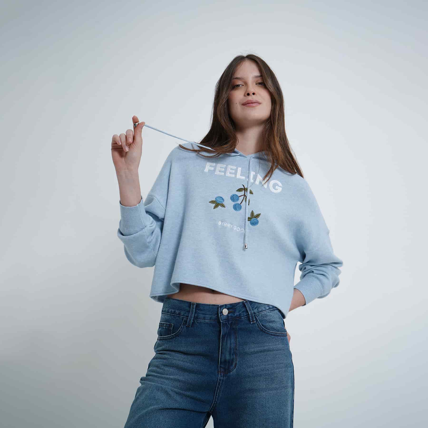 Buzo sudadera crop con capucha bordado Berry - miniatura 10