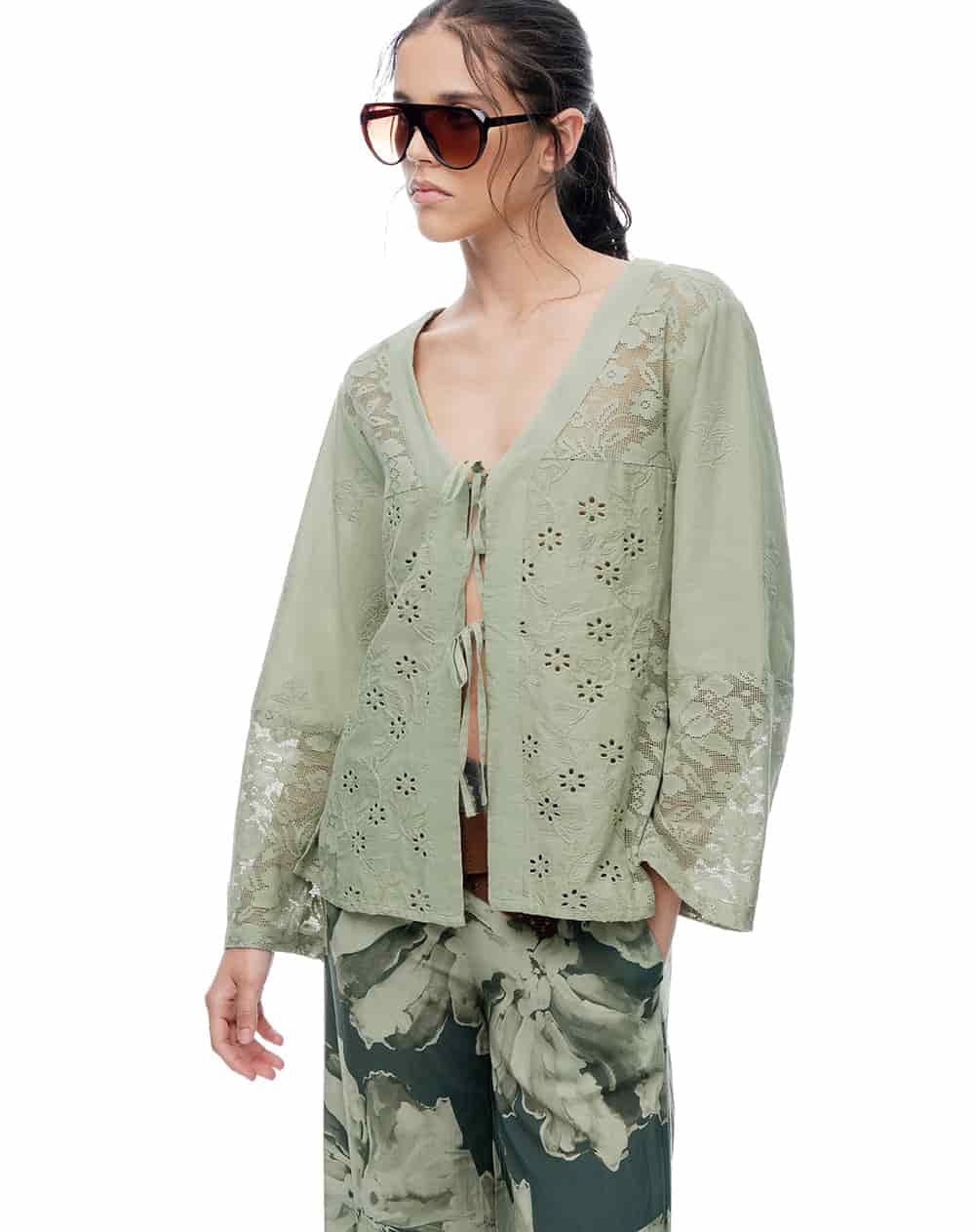 Camisa oversize manga larga verde mujer - miniatura 5