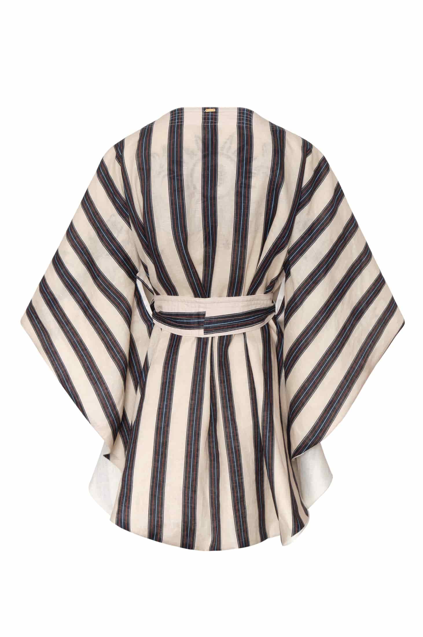 Cavalo Embroidered Linen Poncho / Ivory and Navy - miniatura 3