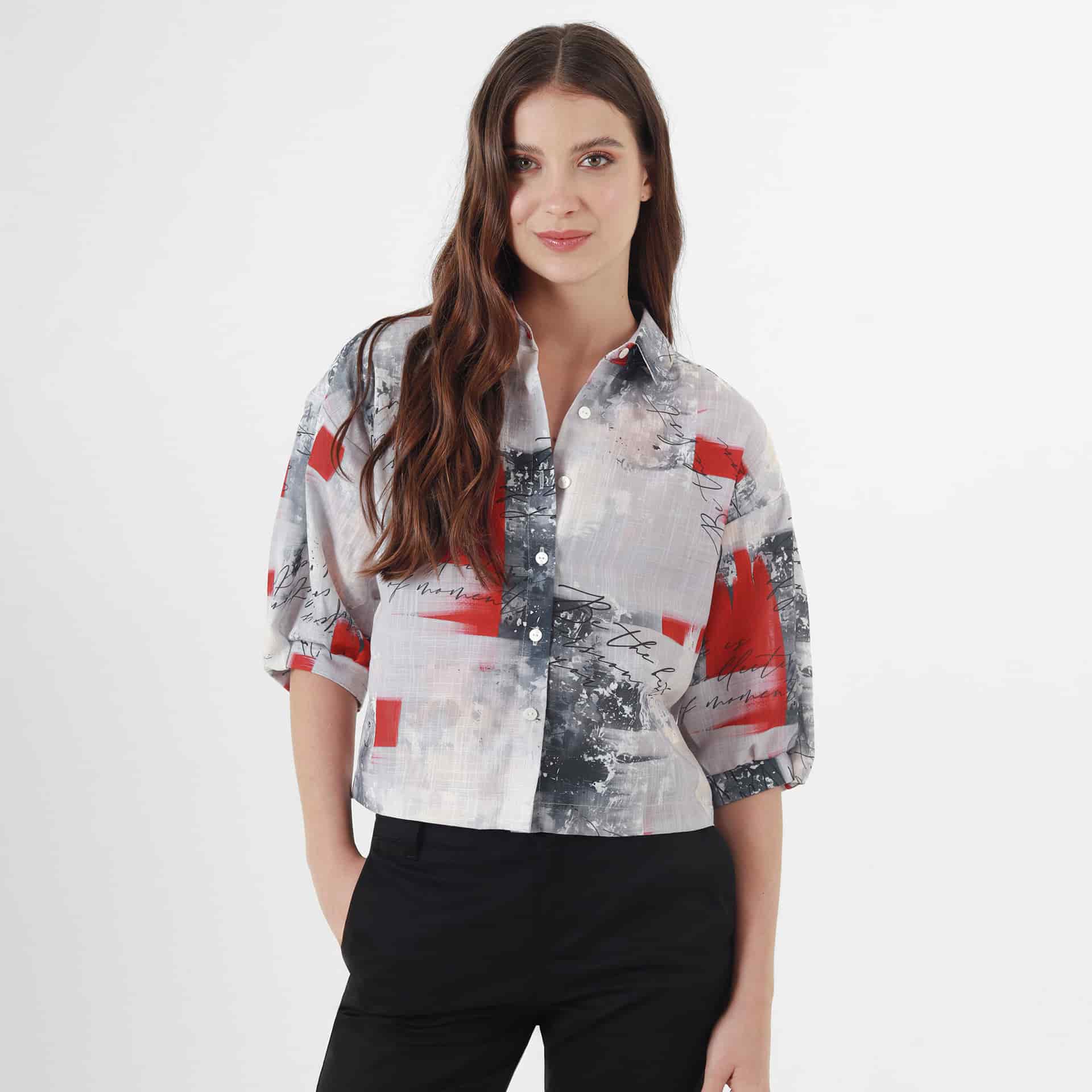 Blusa Cuello Camisero Manga Al Codo - miniatura 5