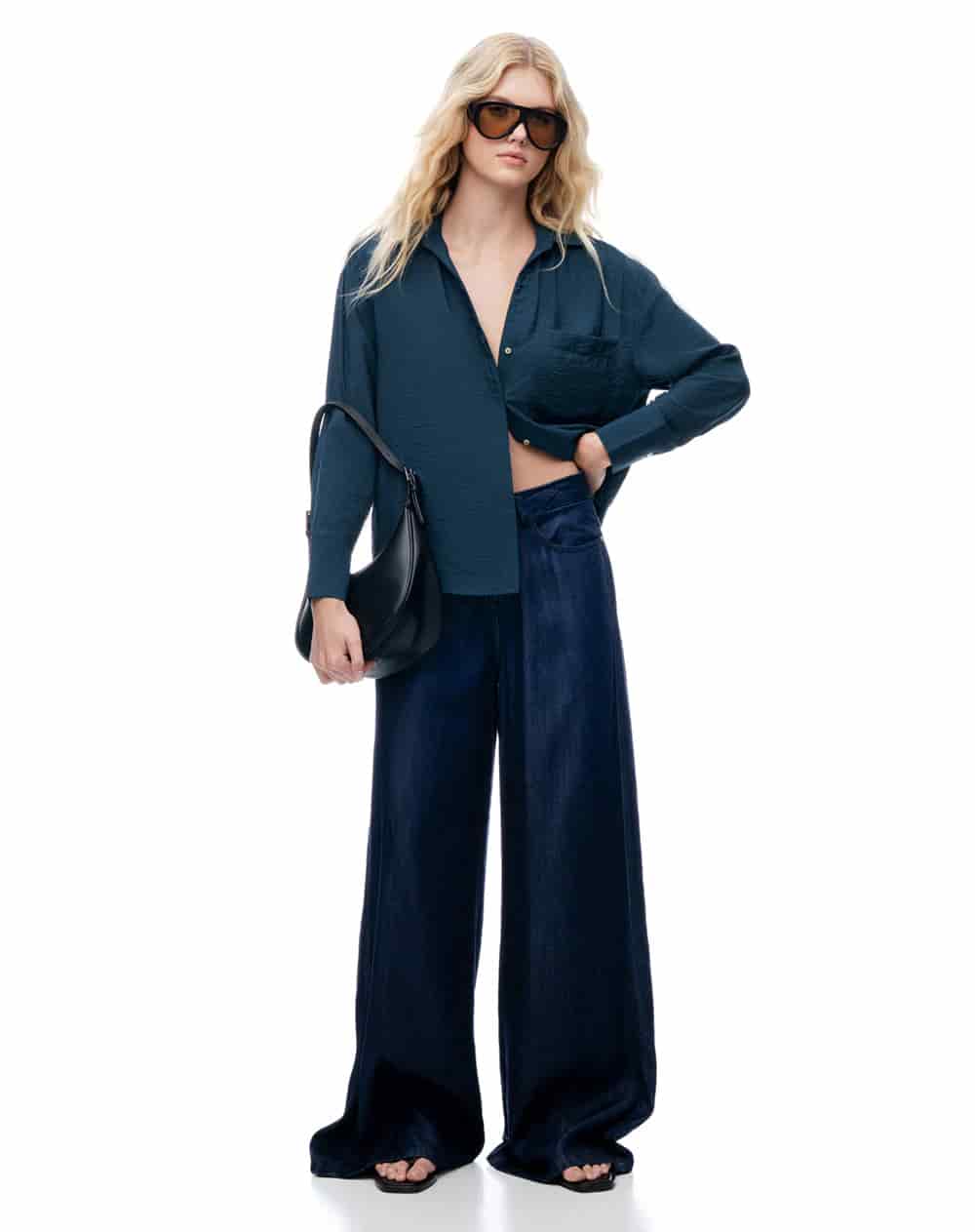 Camisa regular manga larga azul mujer - miniatura 5