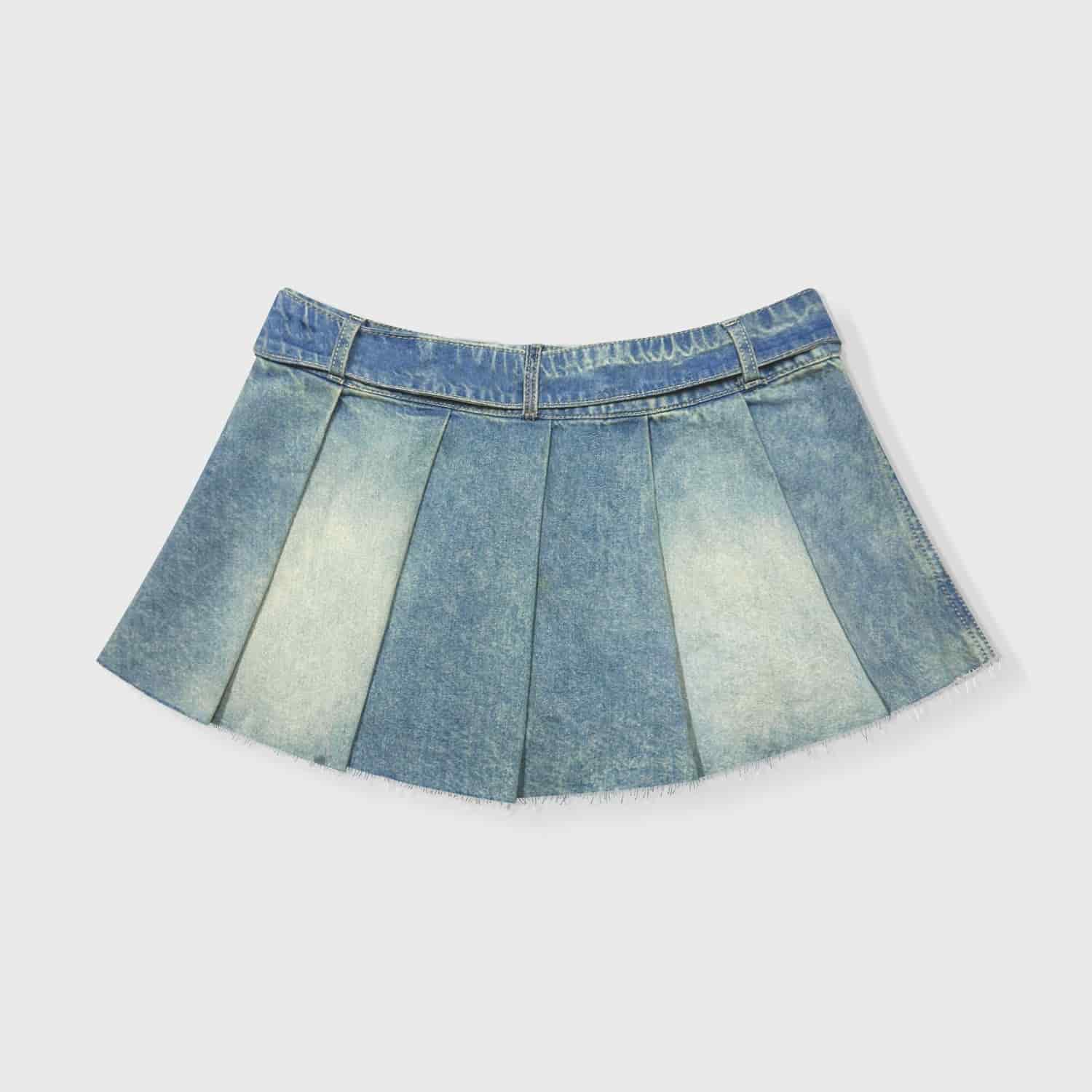 Denim Pleated Mini Skirt - Light Blue - miniatura 4