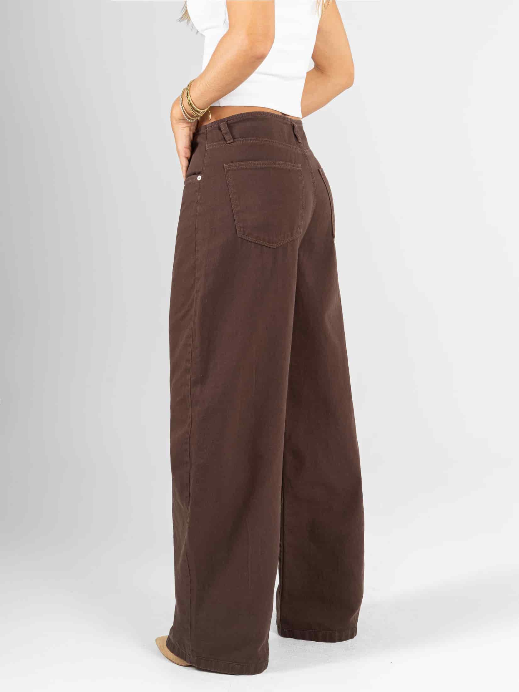 Ref: 0620562 Pantalón wide leg, rígido, tiro alto, detalle en pretina, tono café - miniatura 2