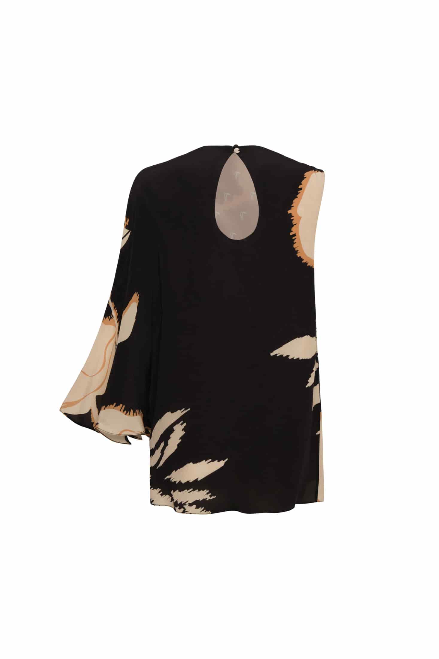 Gonzalez Crepe Chine Blouse / Black - Beige Gladiolos - miniatura 3