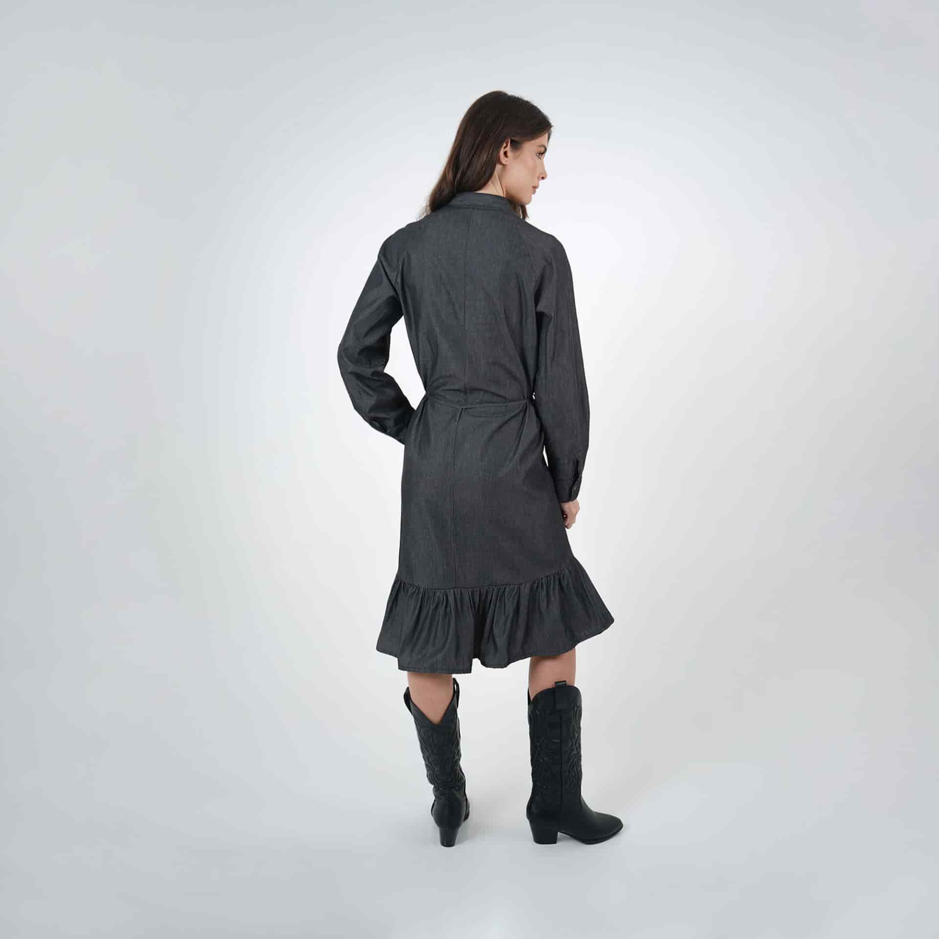 Vestidi midi camisero en denim con lazo - miniatura 9