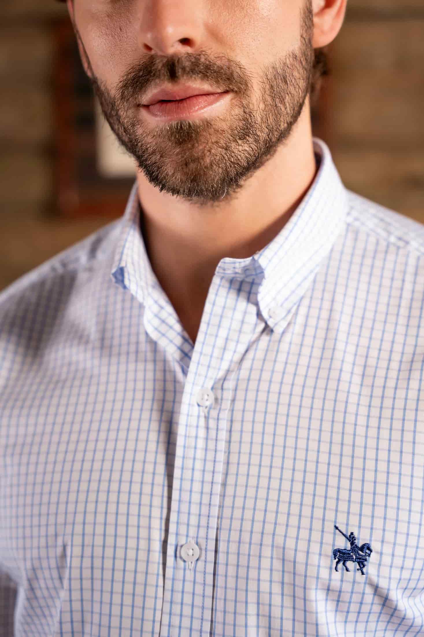 Camisa Cuadros Algodón Pima Hombre Azul Claro - miniatura 1