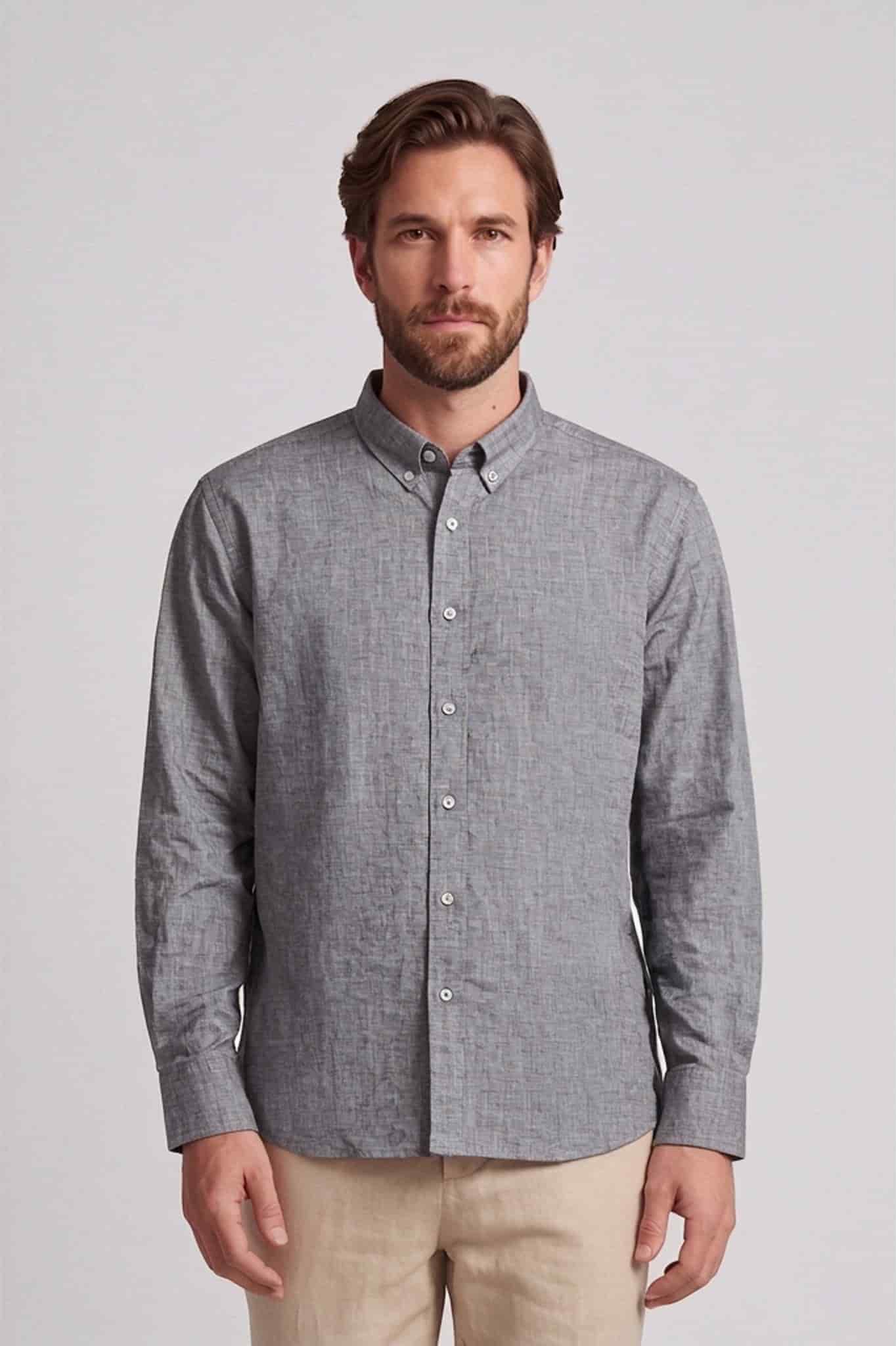 Camisa manga larga lino y algodón para hombre Jon Sonen 010226001 - miniatura 3