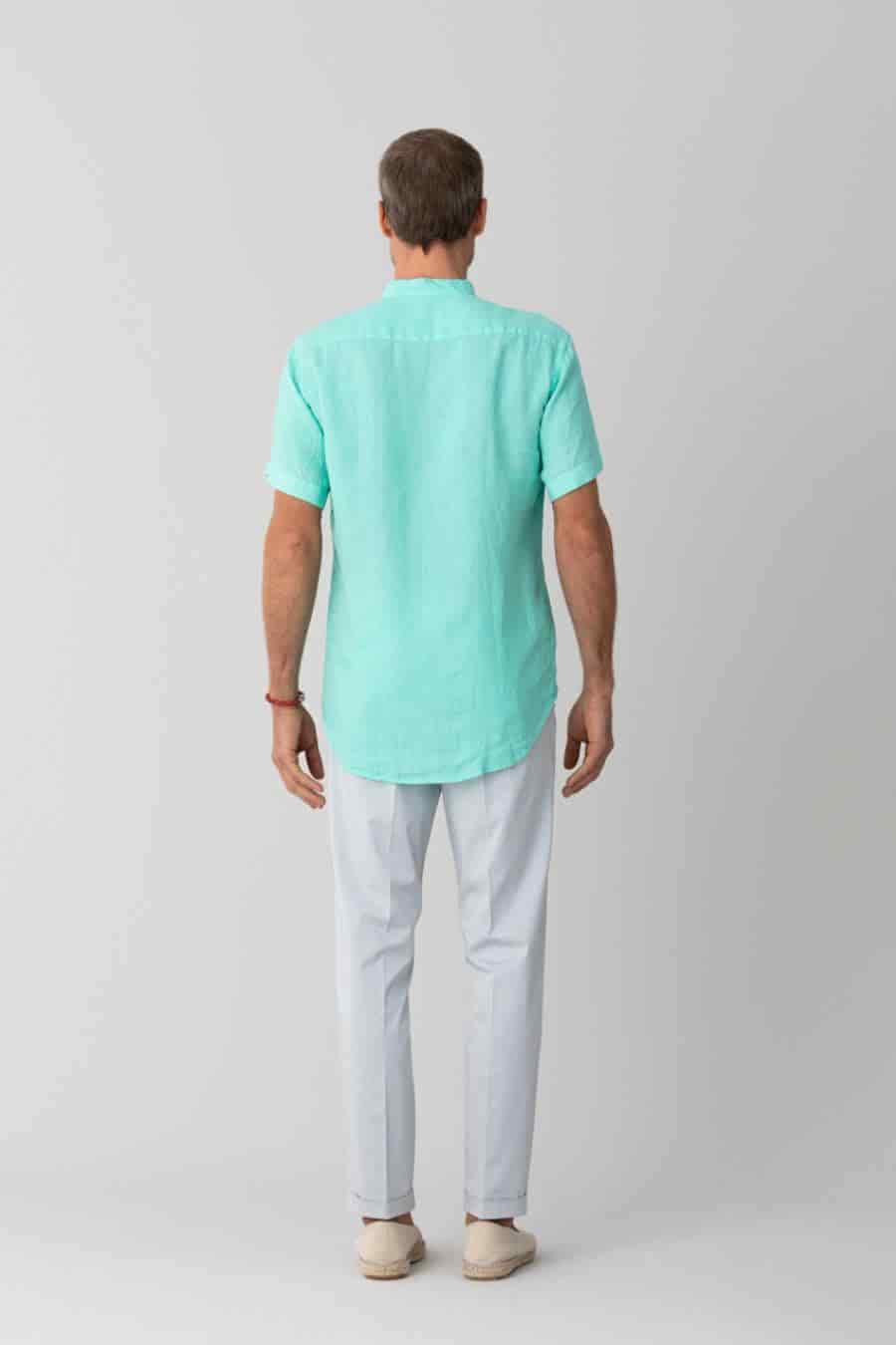 men’s linen shirt mao turquoise basic - miniatura 3