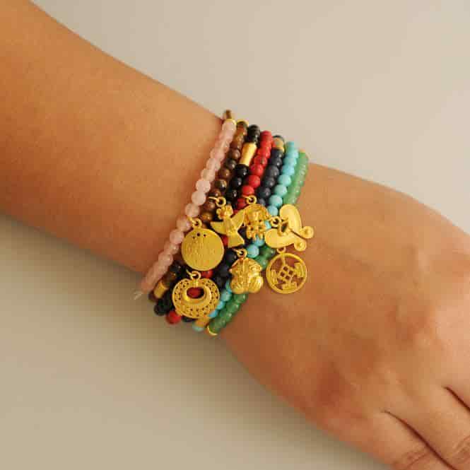 Semanario x 7 Pulseras Semipreciosas 4mm con Dijes - miniatura 2