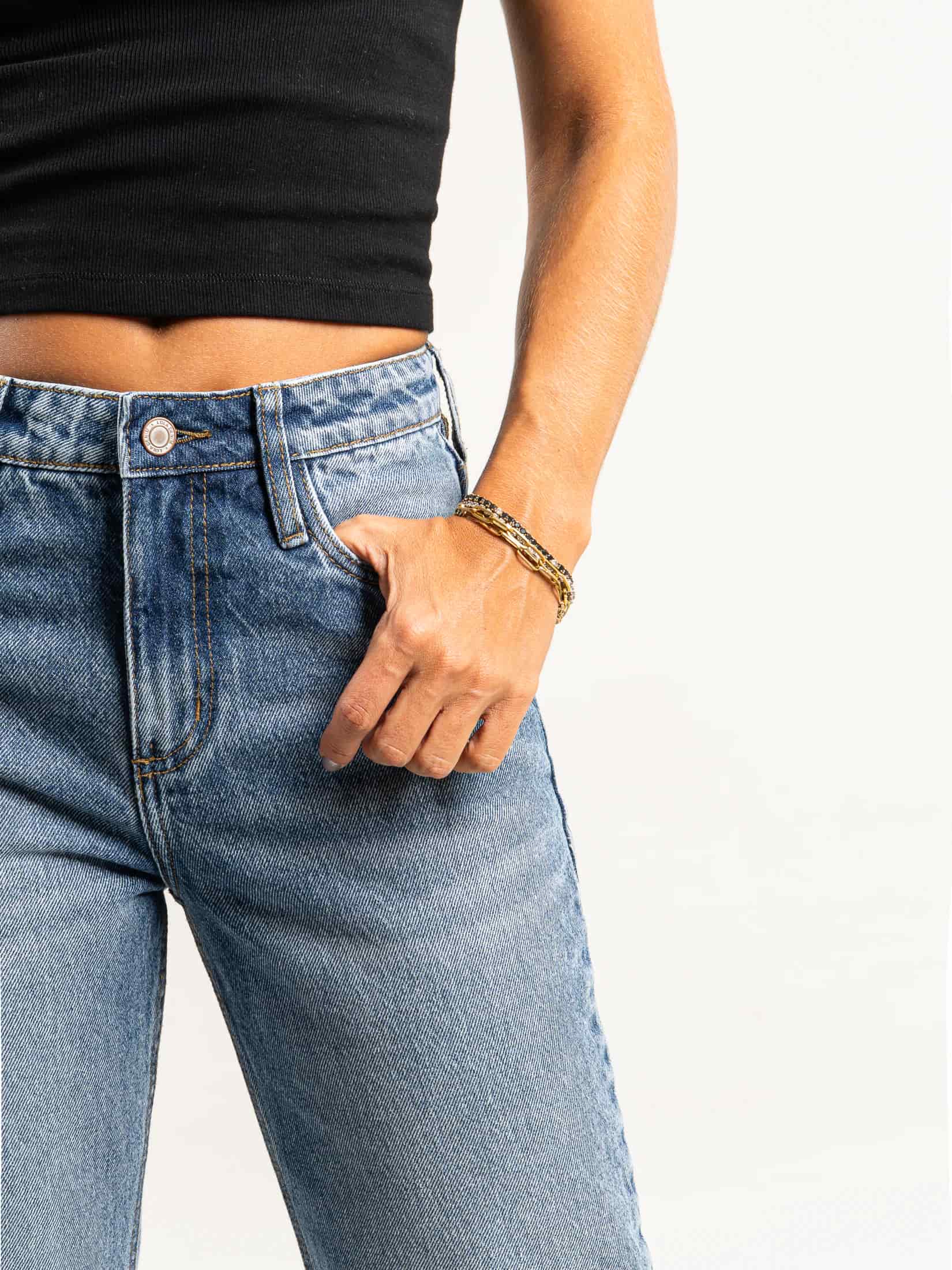 Ref: 066610 Jean mom flare, rígido, tiro alto, tono azul medio - miniatura 5