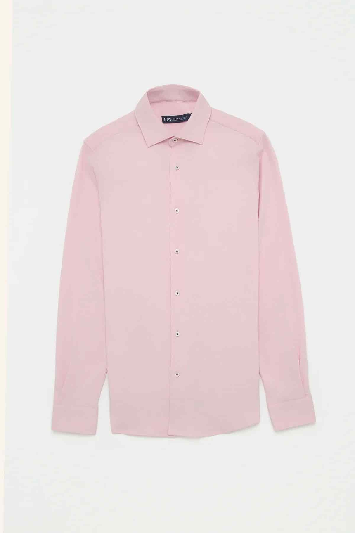 Camisa Piqué Botón Contraste Algodón Rosa Bebé - miniatura 1