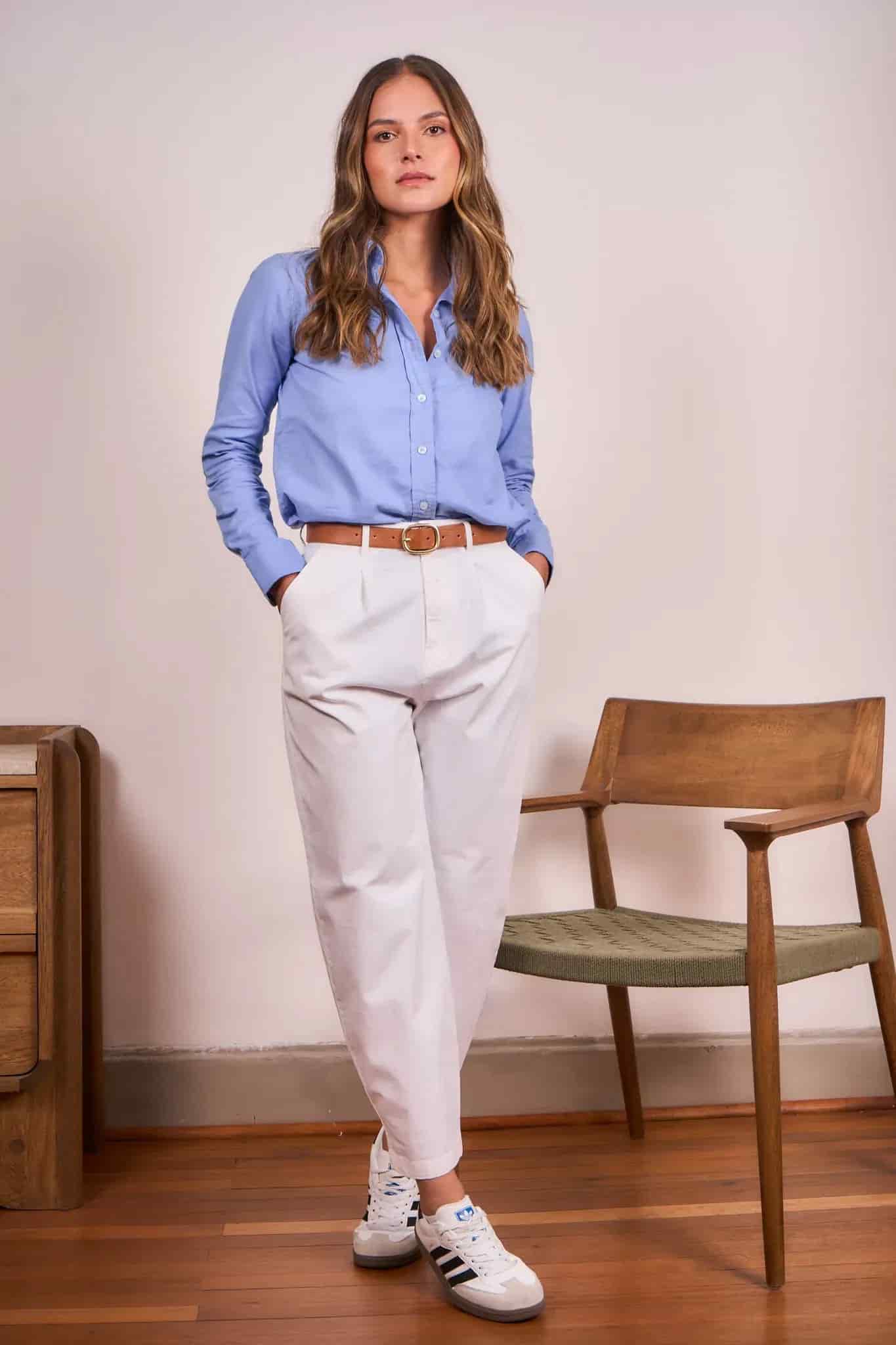 Camisa Oxford Mujer Azul Medio - miniatura 2