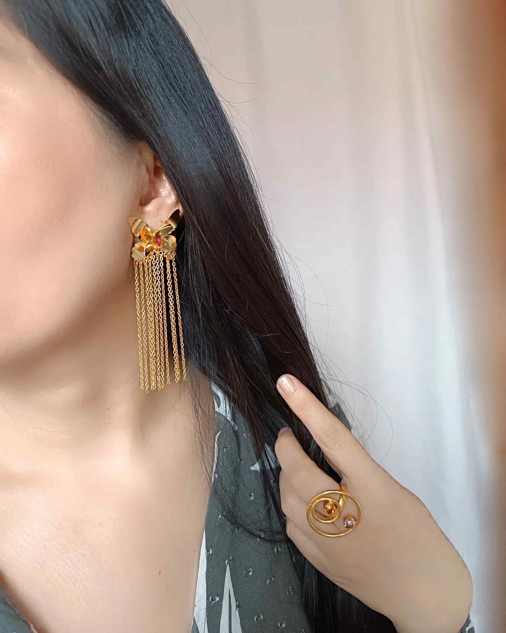 Aretes Mariposas y cristal - miniatura 2