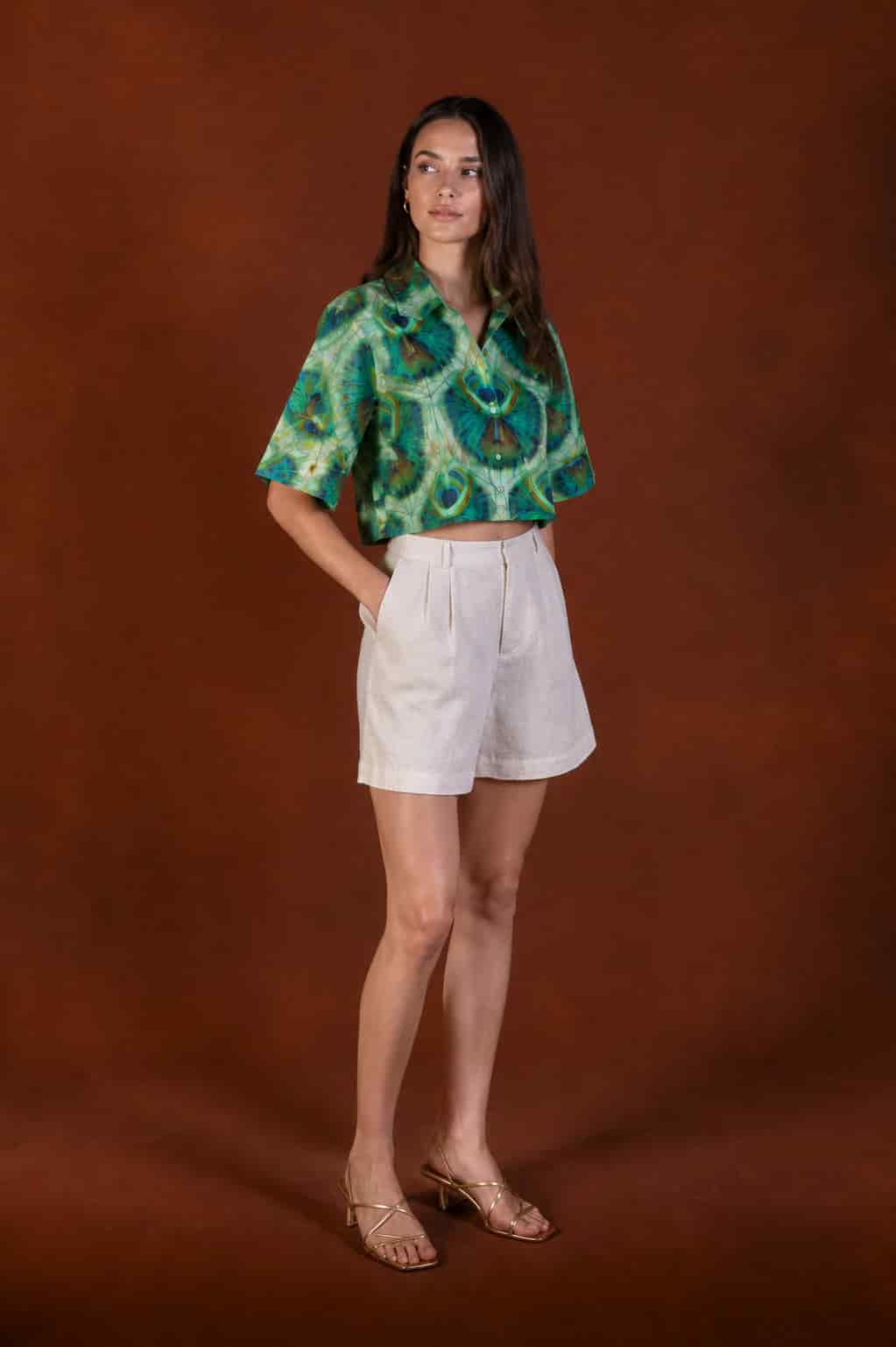 Women's Iridis linen shirt green - miniatura 2