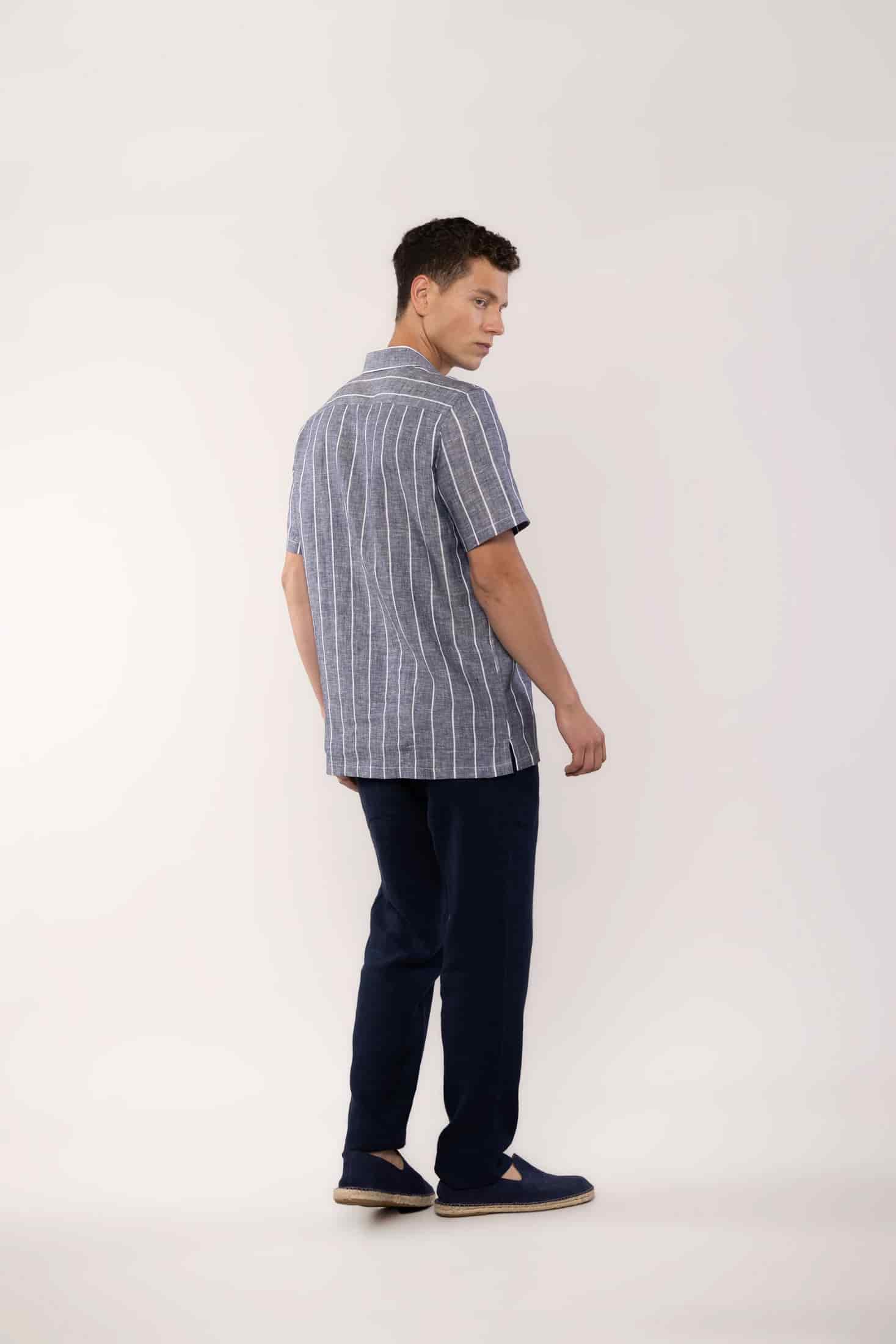 Men's linen shirt striped gray - miniatura 5