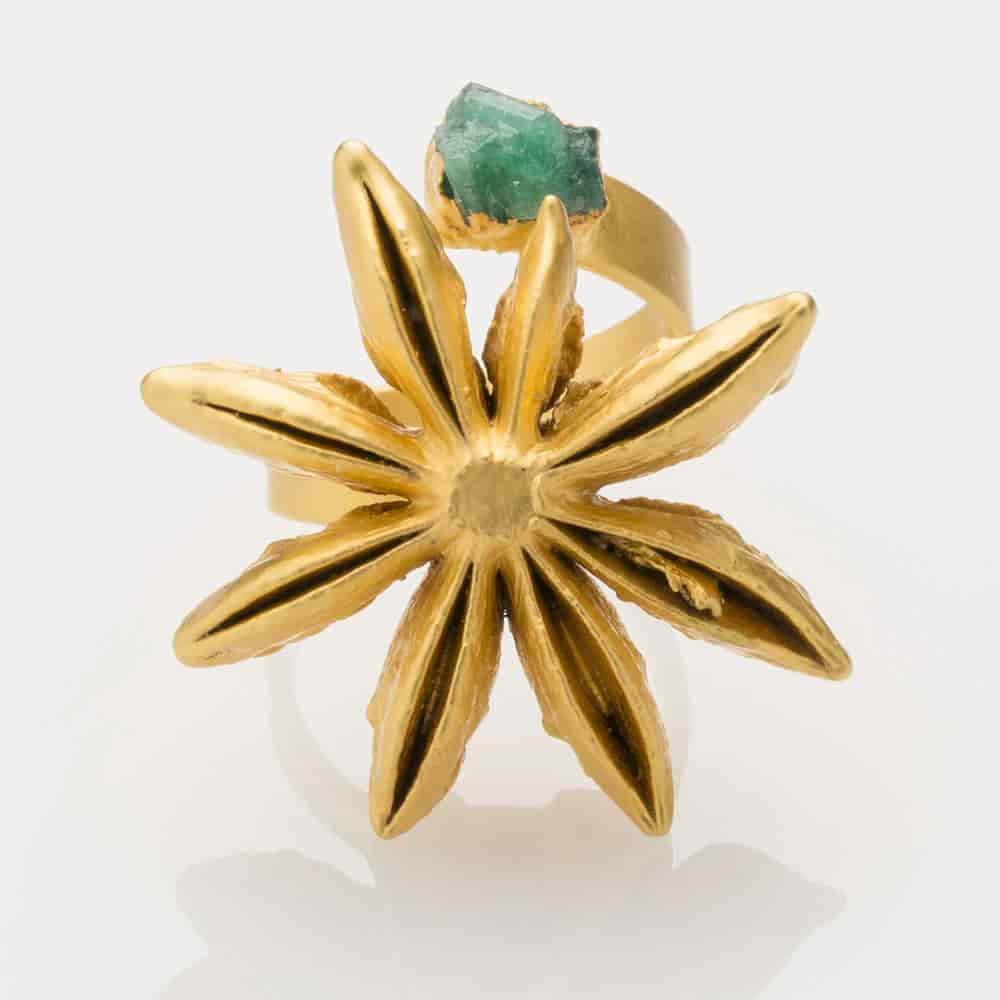 Star Anise and Rough Emerald Ring - miniatura 1