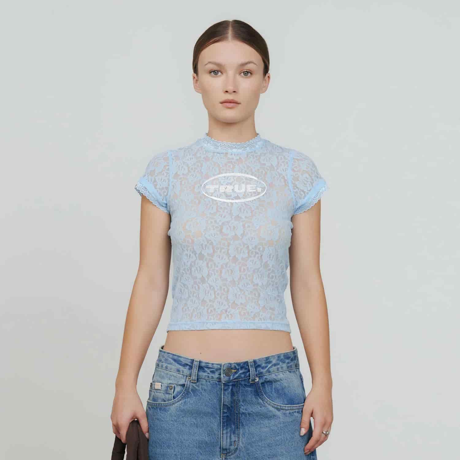 Floral Lace Baby Tee - Light Blue - miniatura 6