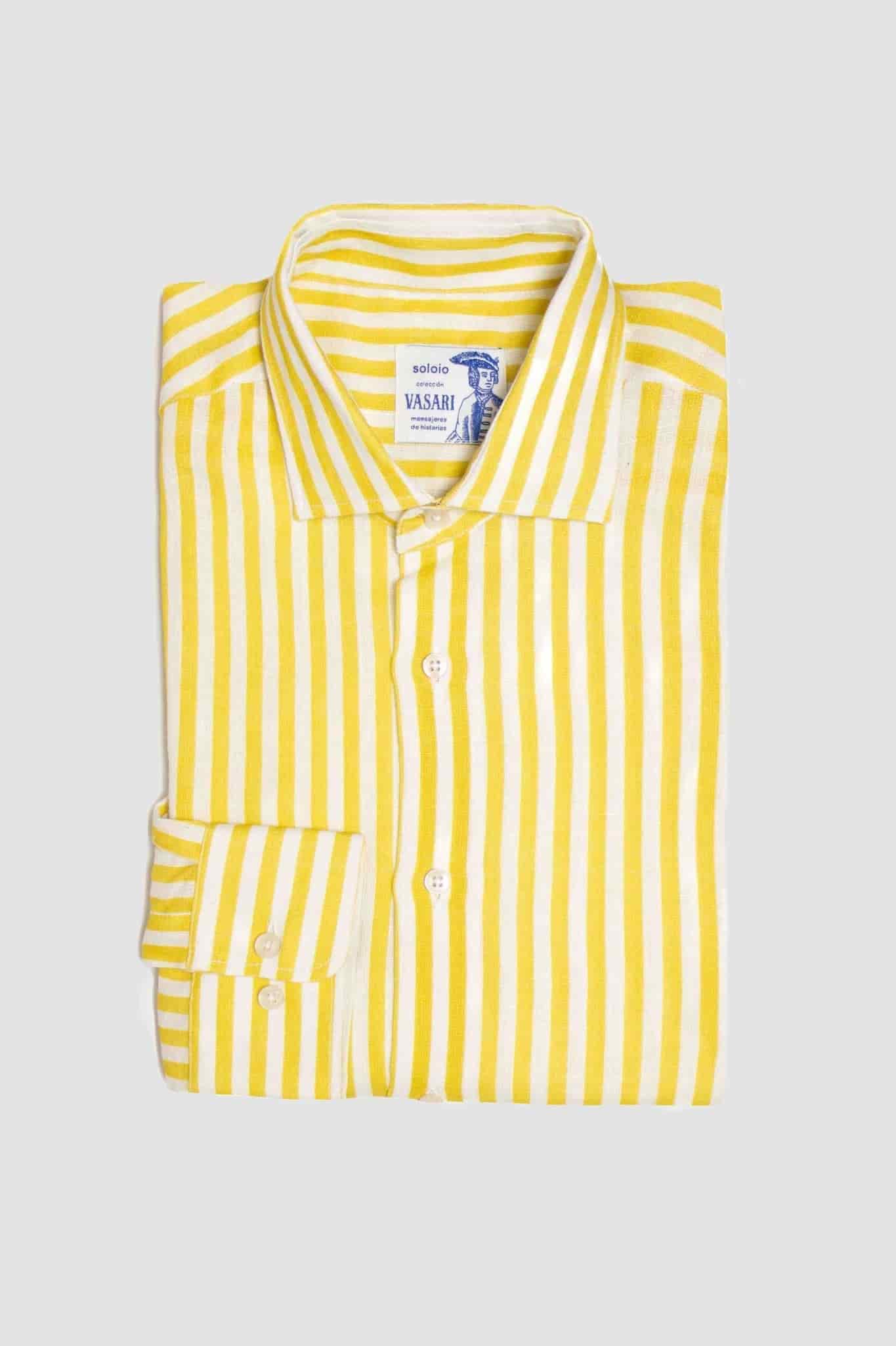 Men's linen shirt yellow striped - miniatura 6
