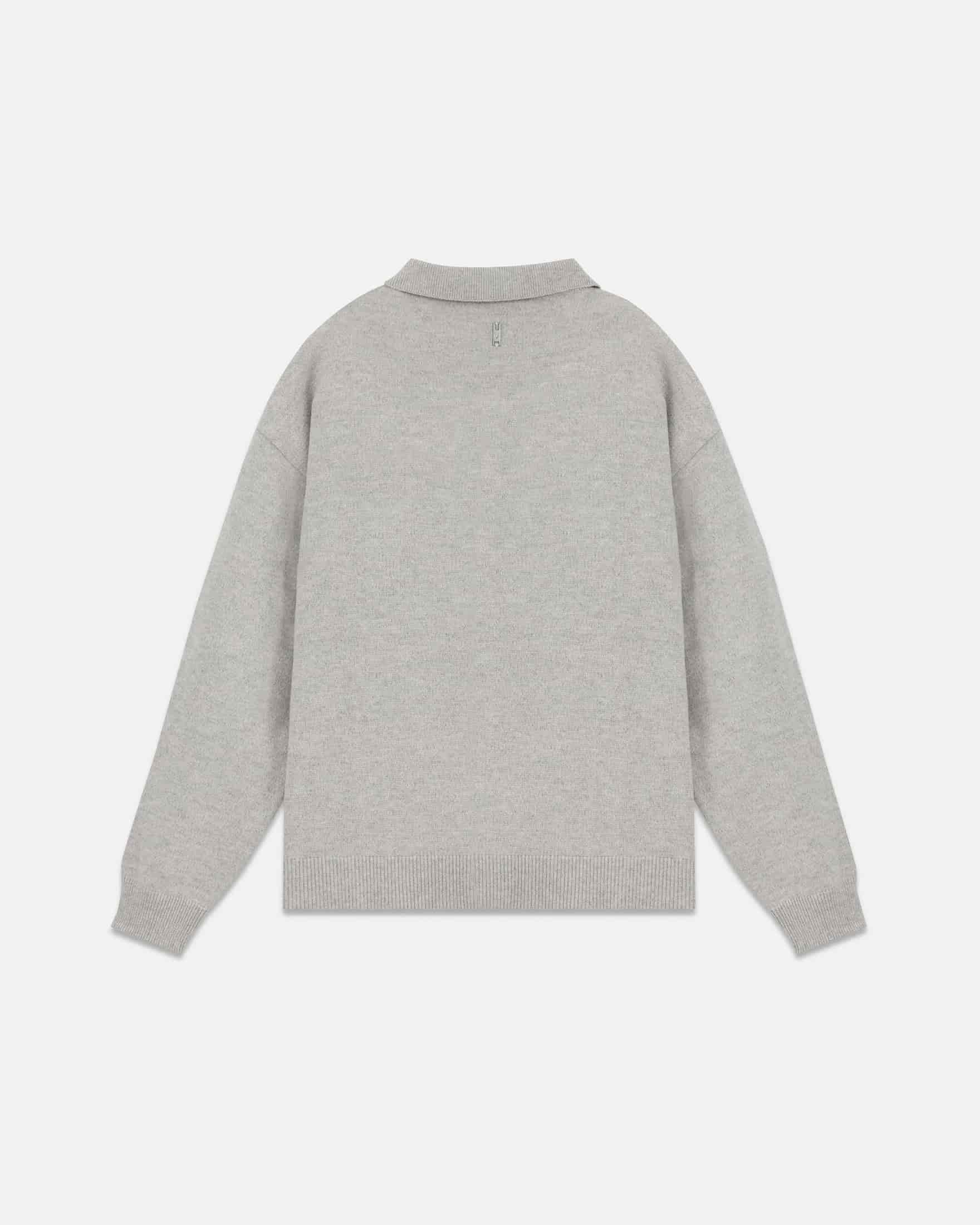Line Knit Zip Up Long Sleeve Polo Shirt Seed Gray - miniatura 3